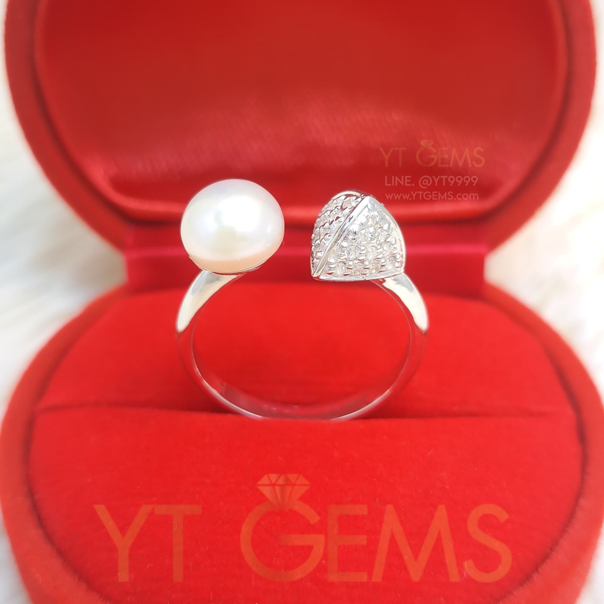 [สำหรับ ราคาส่ง ขั้นต่ำ 5 ชิ้น] แหวน ไข่มุก แท้ เงินแท้ ชุบทองคำขาว เพชร Swiss (high grade) YTG-11969-WH YTGEMS 5 ชิ้น