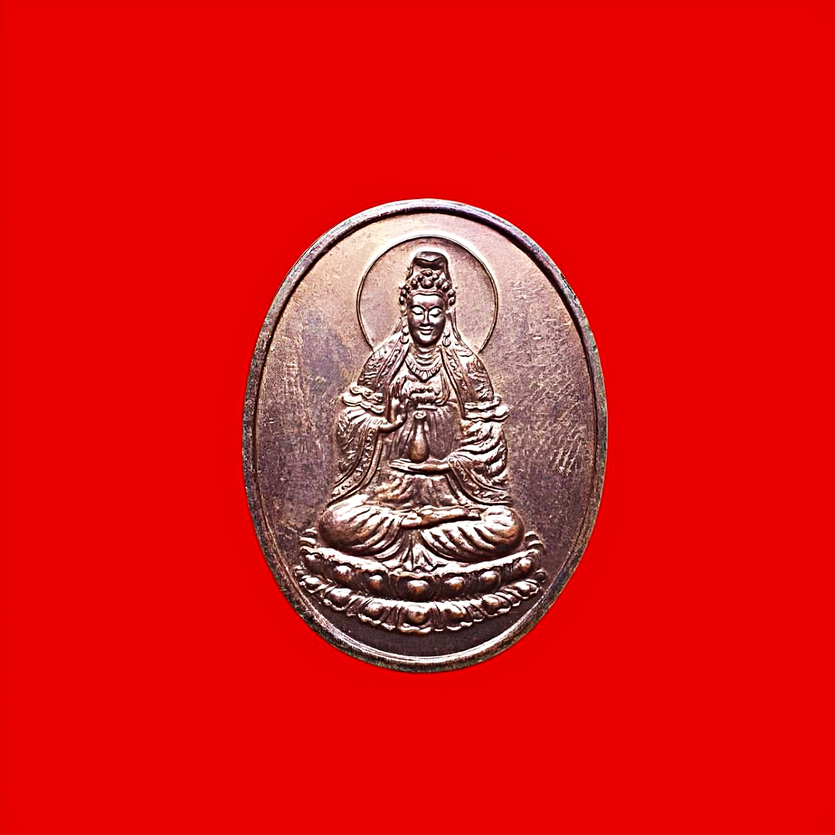 เหรียญพระโพธิสัตว์เจ้าแม่กวนอิมวัดบวรนิเวศวรวิหารจ.กรุงเทพฯรุ่นเจริญเมตตาเนื้อทองแดง