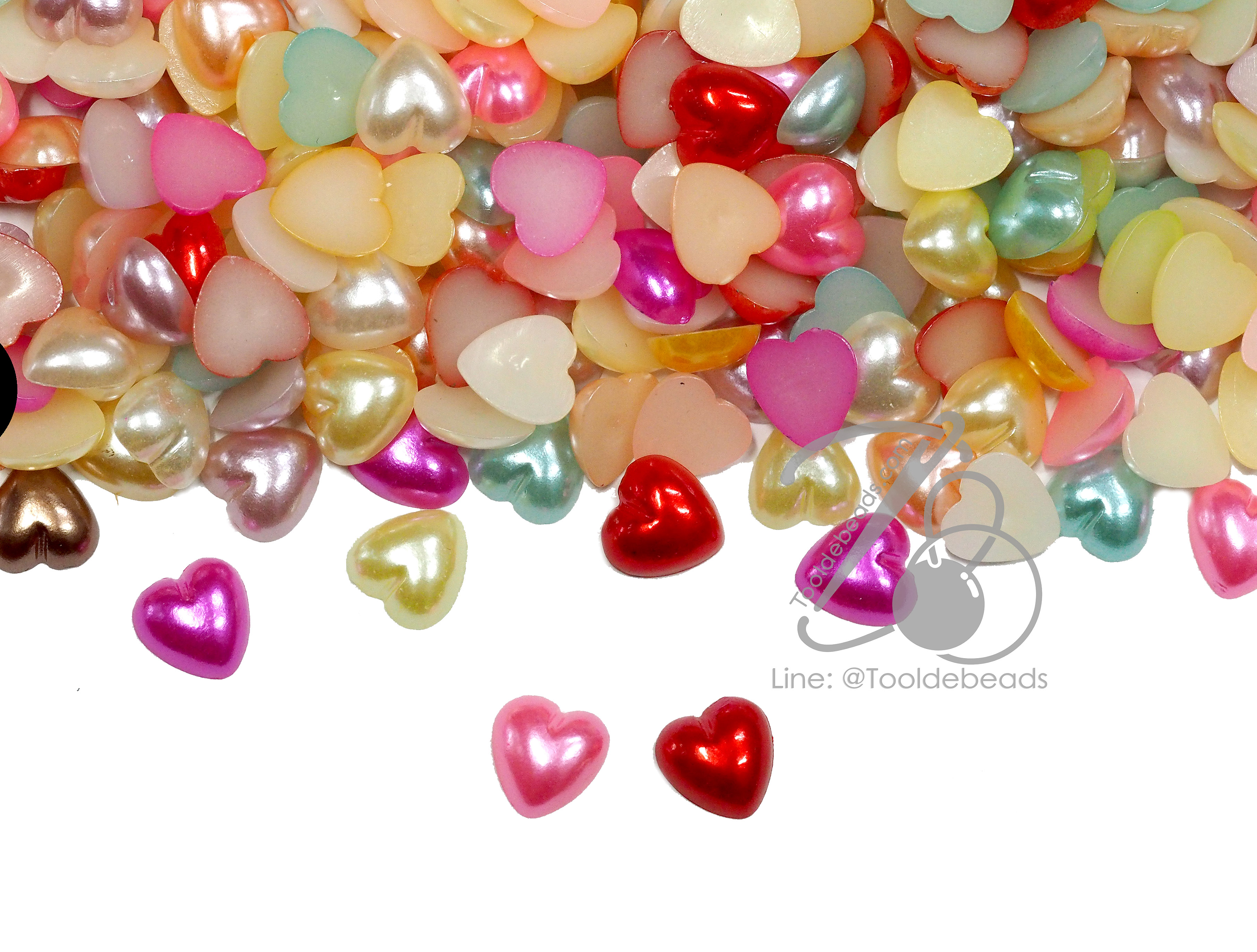 มุกครึ่งซีก 8มม. ลายหัวใจ คละสี (15 กรัม) SKU-14770