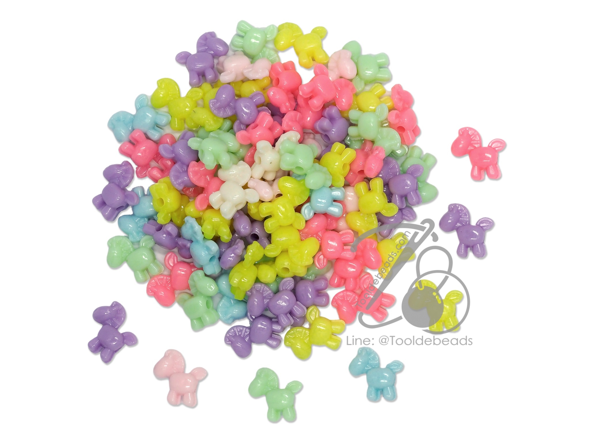 ลูกปัดอะคริลิค 16*15มม. ลายม้าลาย คละสีหวาน (15 กรัม) SKU-12021