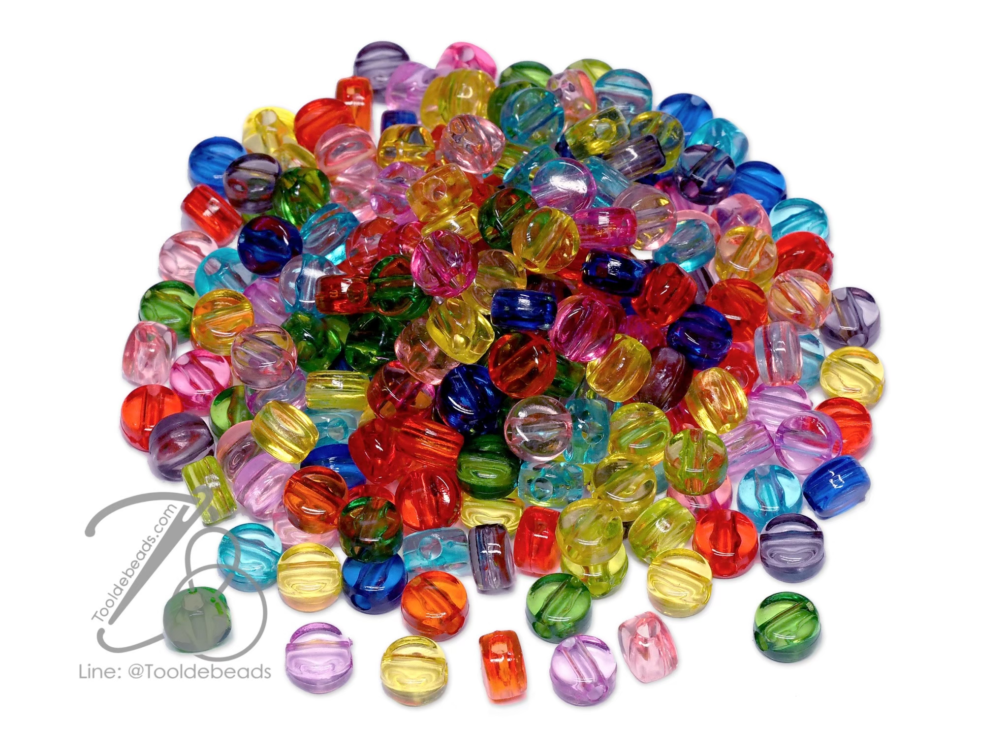 ลูกปัดอะคริลิค 8มม. ลายกลมแบน คละสีใส (500 กรัม) SKU-12764