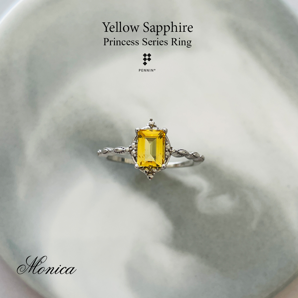MONICA: แหวนบุษราคัม (Yellow Sapphire) ดีไซน์แนววินเทจ ก้าน Infinity เงินแท้ชุบทองคำขาว