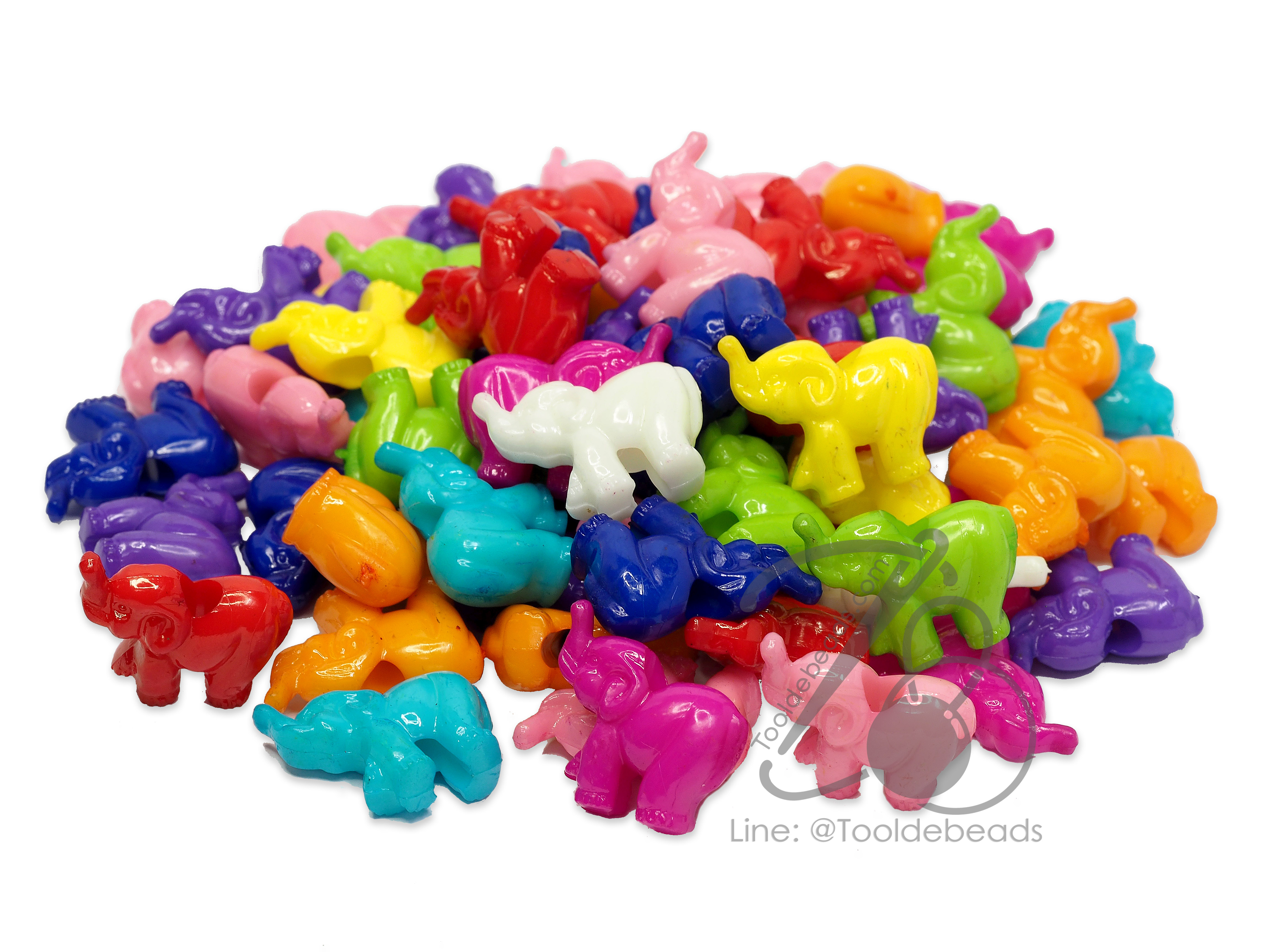 ลูกปัดอะคริลิค 16*20มม. ลายช้าง สีสด (500 กรัม) SKU-07596