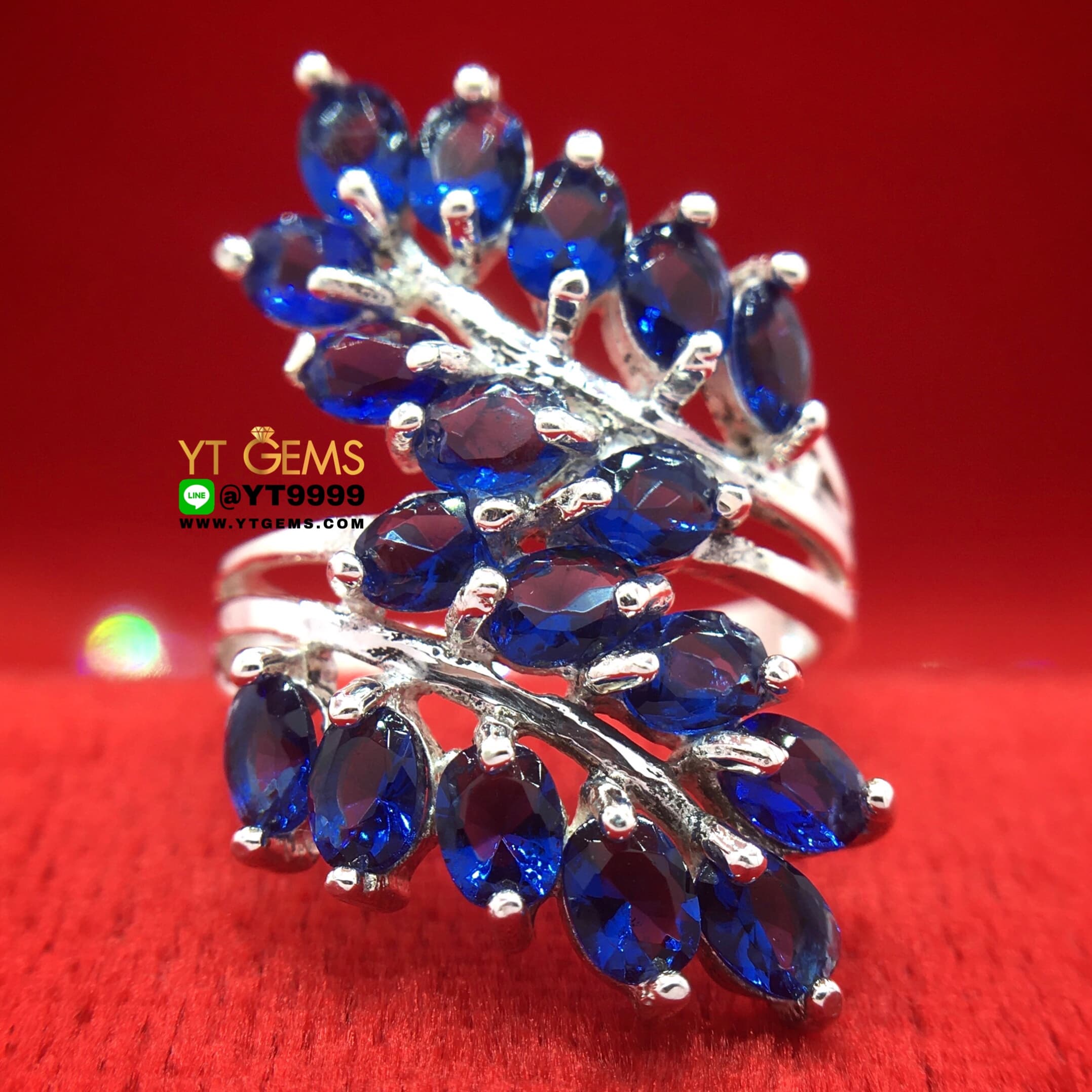 แหวนใบมะกอก แหวนไพลิน แหวนเงินแท้ พลอยไพลิน (CZ) YTG-5626 YTGEMS