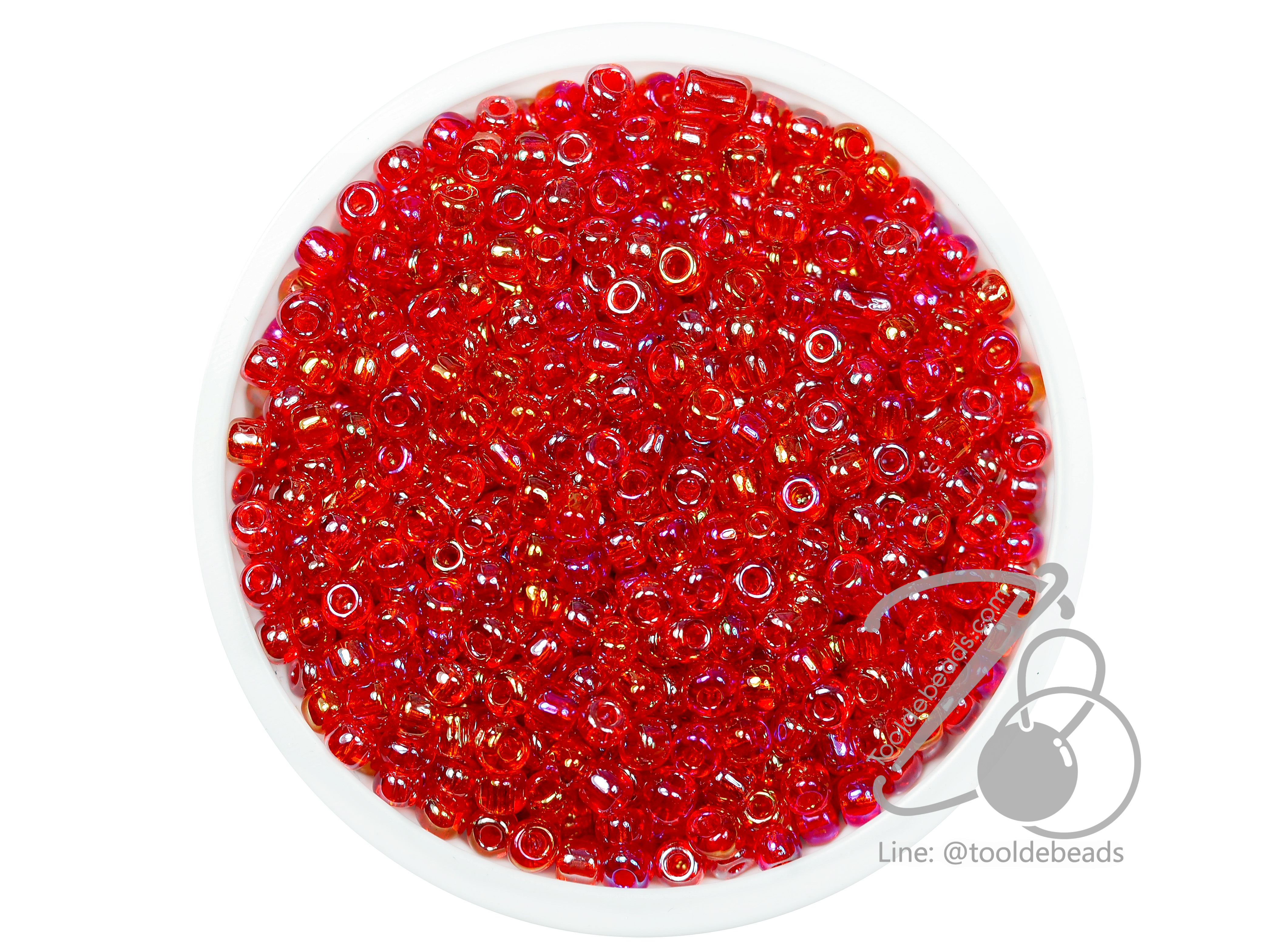 ลูกปัดเม็ดทราย 8/0 โทนรุ้ง สีแดง (100 กรัม) SKU-04035