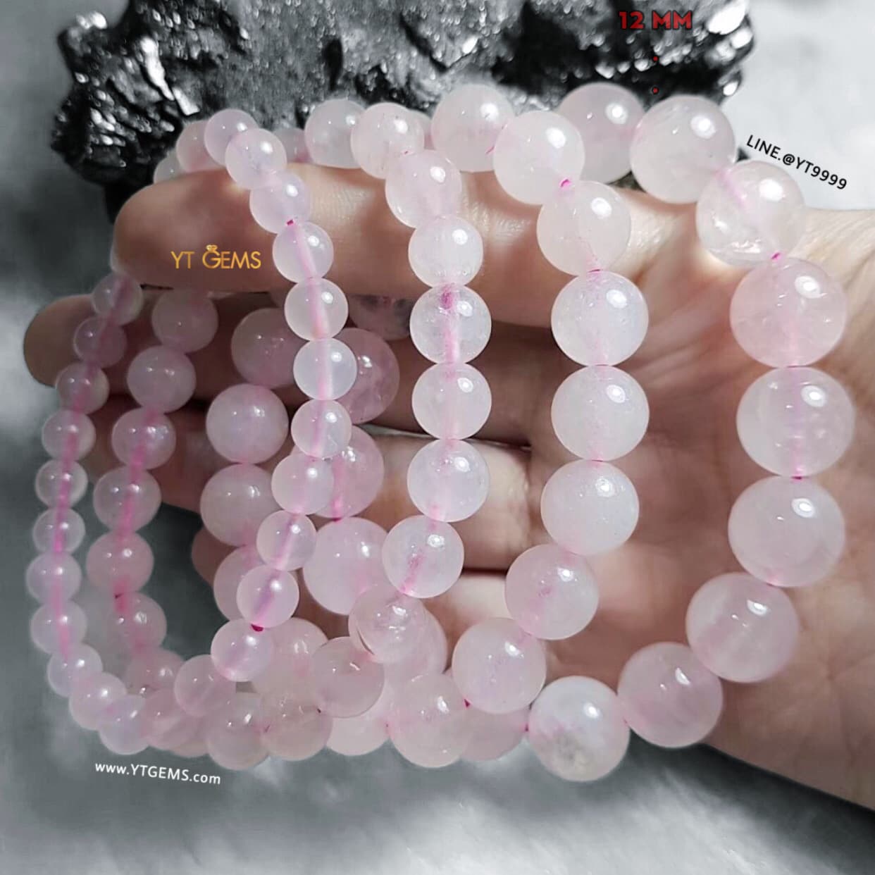 สร้อยข้อมือโรสควอตซ์แท้ (เกรดA) 12 มม. YTG-11341 YTGEMS