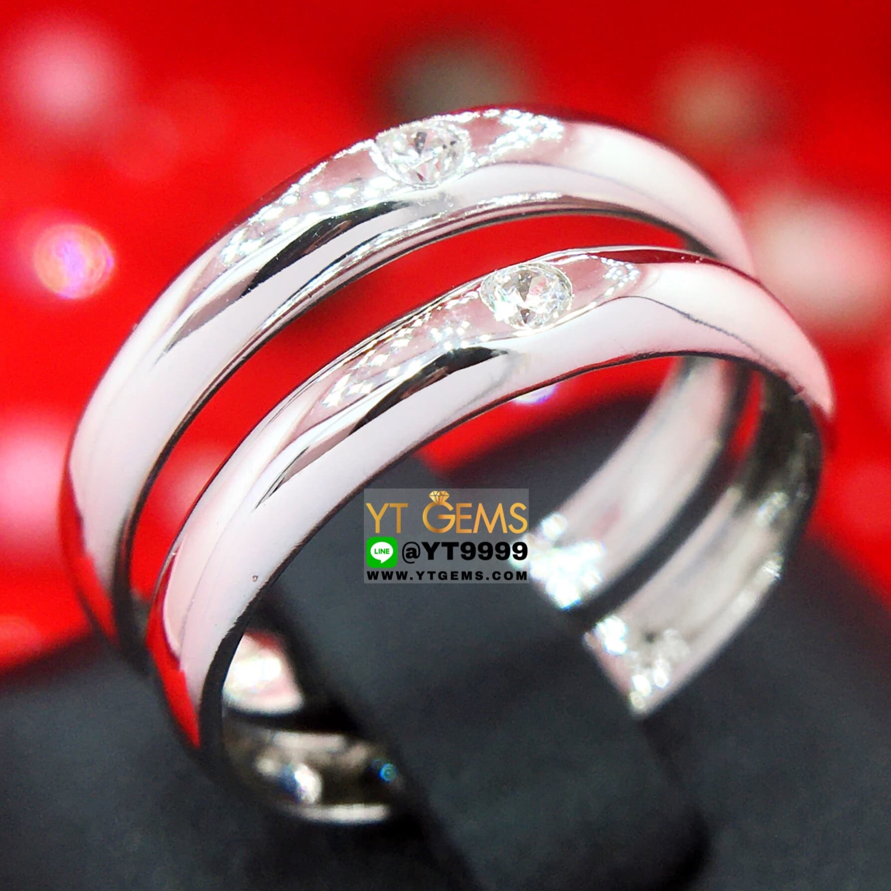 แหวนคู่ แหวนเพชร แหวนเงินแท้ 92.5% ชุบทองคำขาว ประดับ เพชร Swiss แหวนปลอกมีด หน้าแหวน 3 มิลลิเมตร YTG-10392 YTGEMS