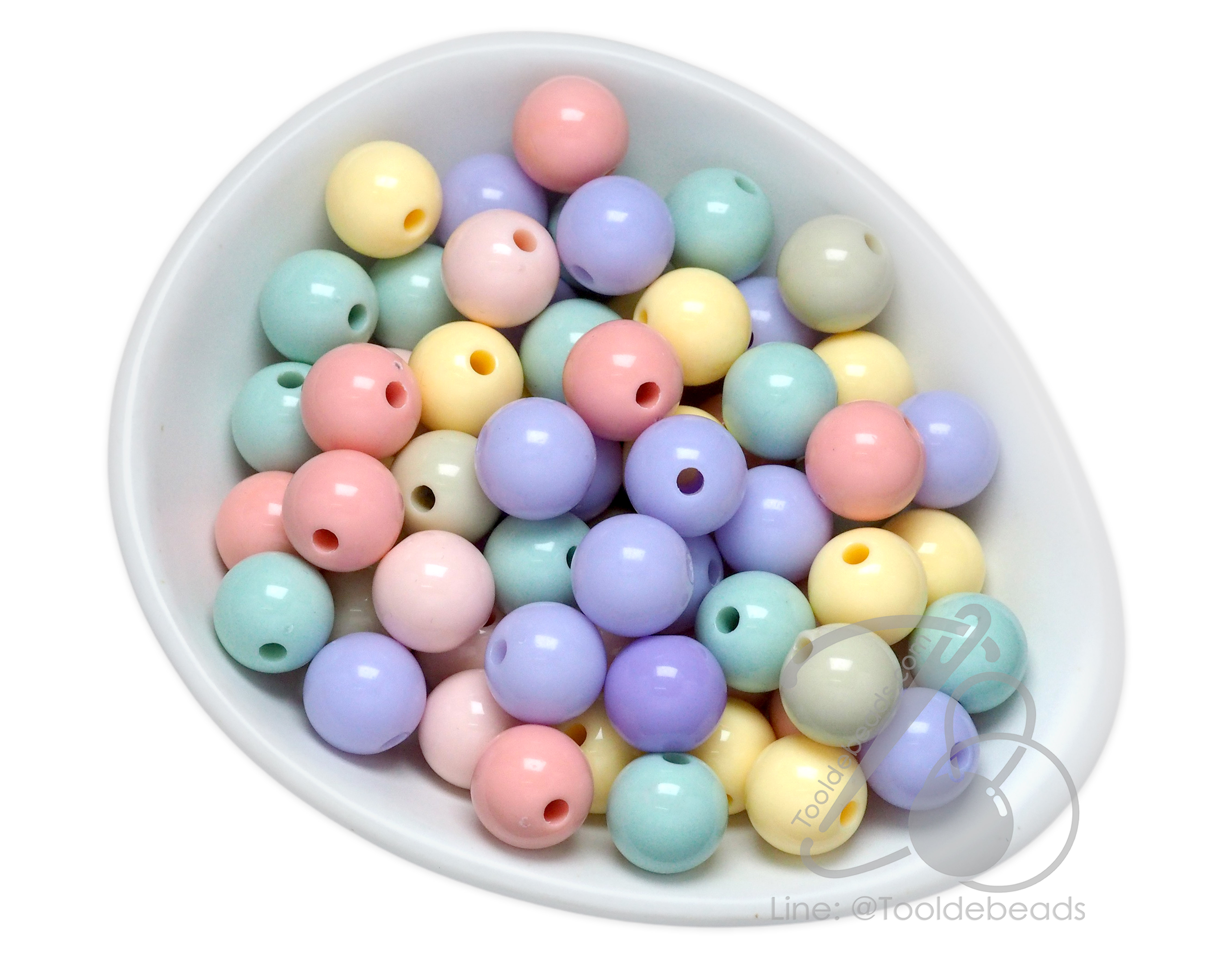 ลูกปัดพาสเทล งานจีน 12มม. ทรงกลม คละสีอ่อน (15 กรัม) SKU-17289