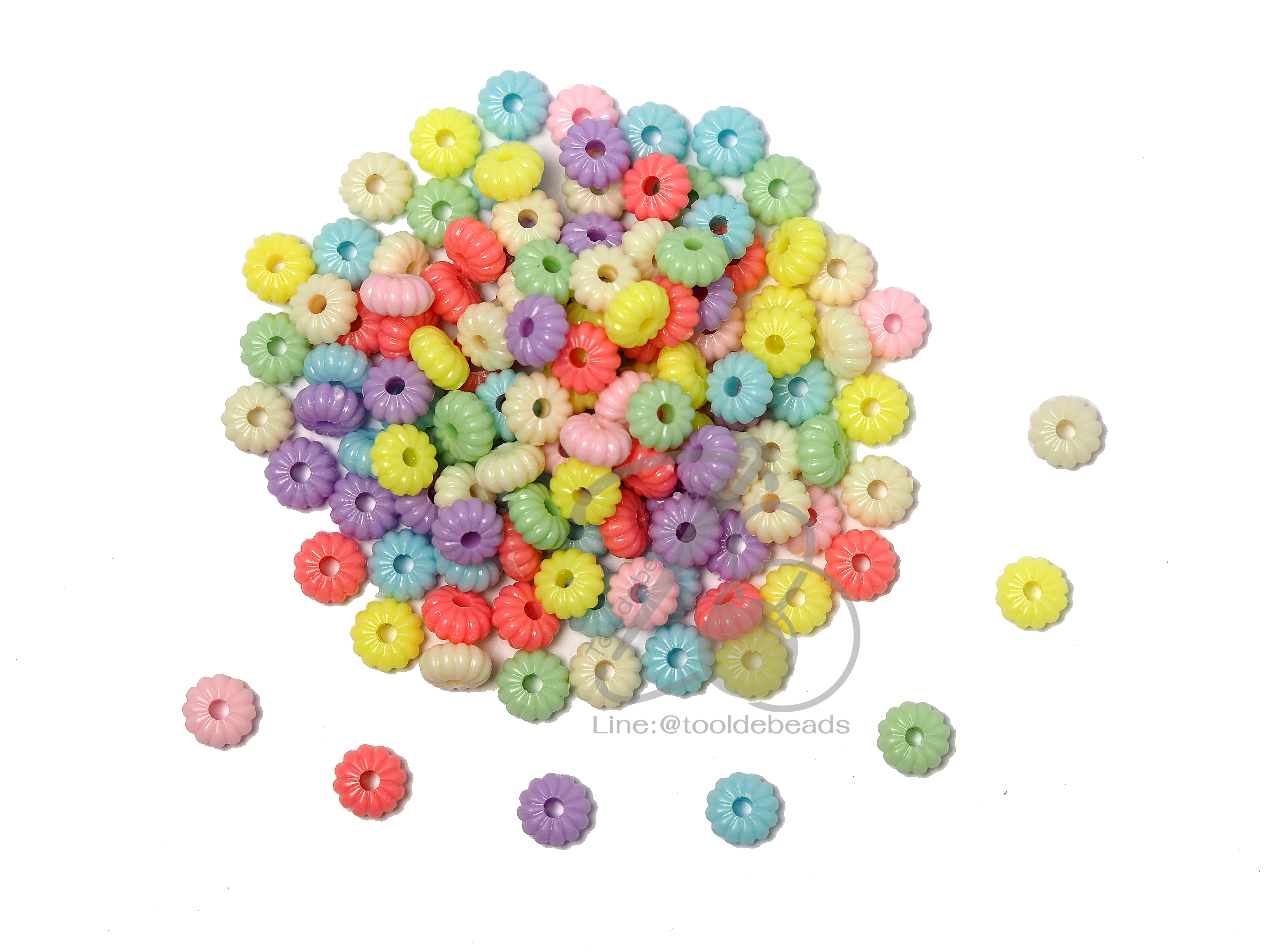 ลูกปัดอะคริลิค 9มม. ทรงโดนัท สีหวาน (100 กรัม) SKU-06657