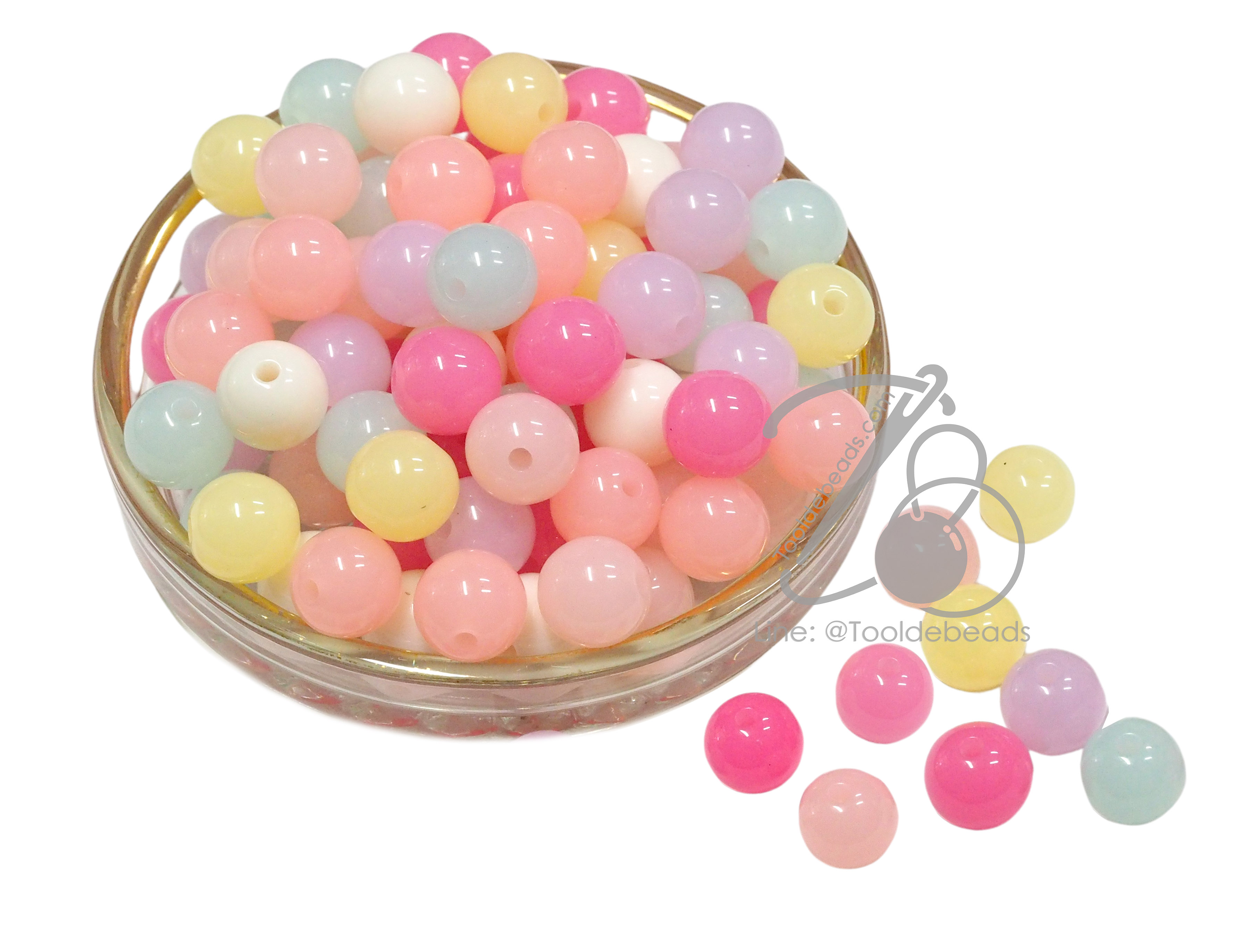 ลูกปัดอะคริลิค 12มม. ทรงกลม คละสีเยลลี่หวาน (80 กรัม) SKU-15060