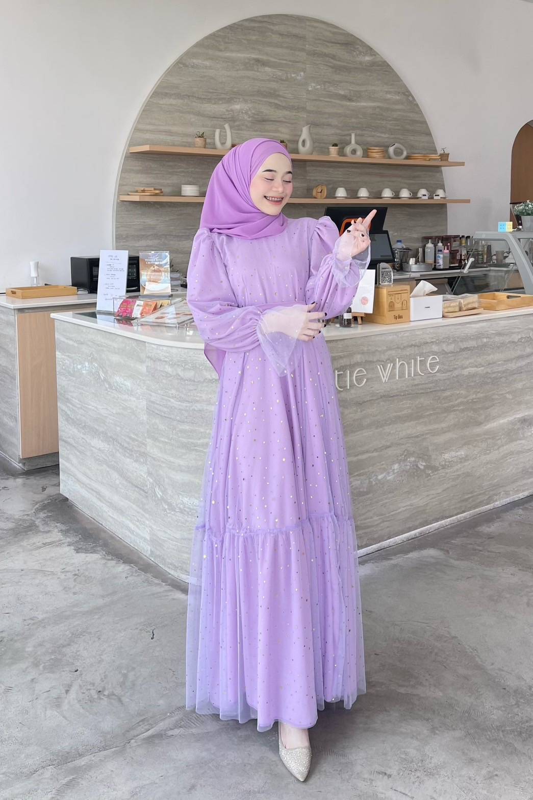 เดรสยาว แต่งผ้ามุ้งวิ้งๆ ชุดเดรสมุสลิม เดรสอิสลาม ชุดเดรสใส่รายอ ผ้าไหมอิตาลีแต่งมุ้งวิ้งๆ ขนาดฟรีไซส์อก 32-40ใส่ได้
