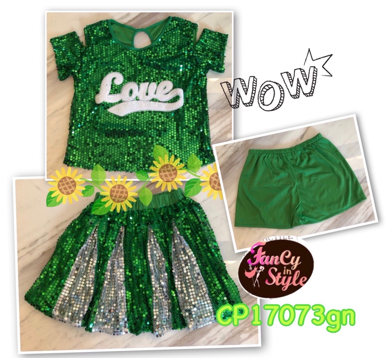 Uniform costume/Cheerleader Costume/ชุดเชียร์ลีดเดอร์/ชุดเชียร์กีฬาสีเขียว/ชุดเชียร์ลีดเดอร์
