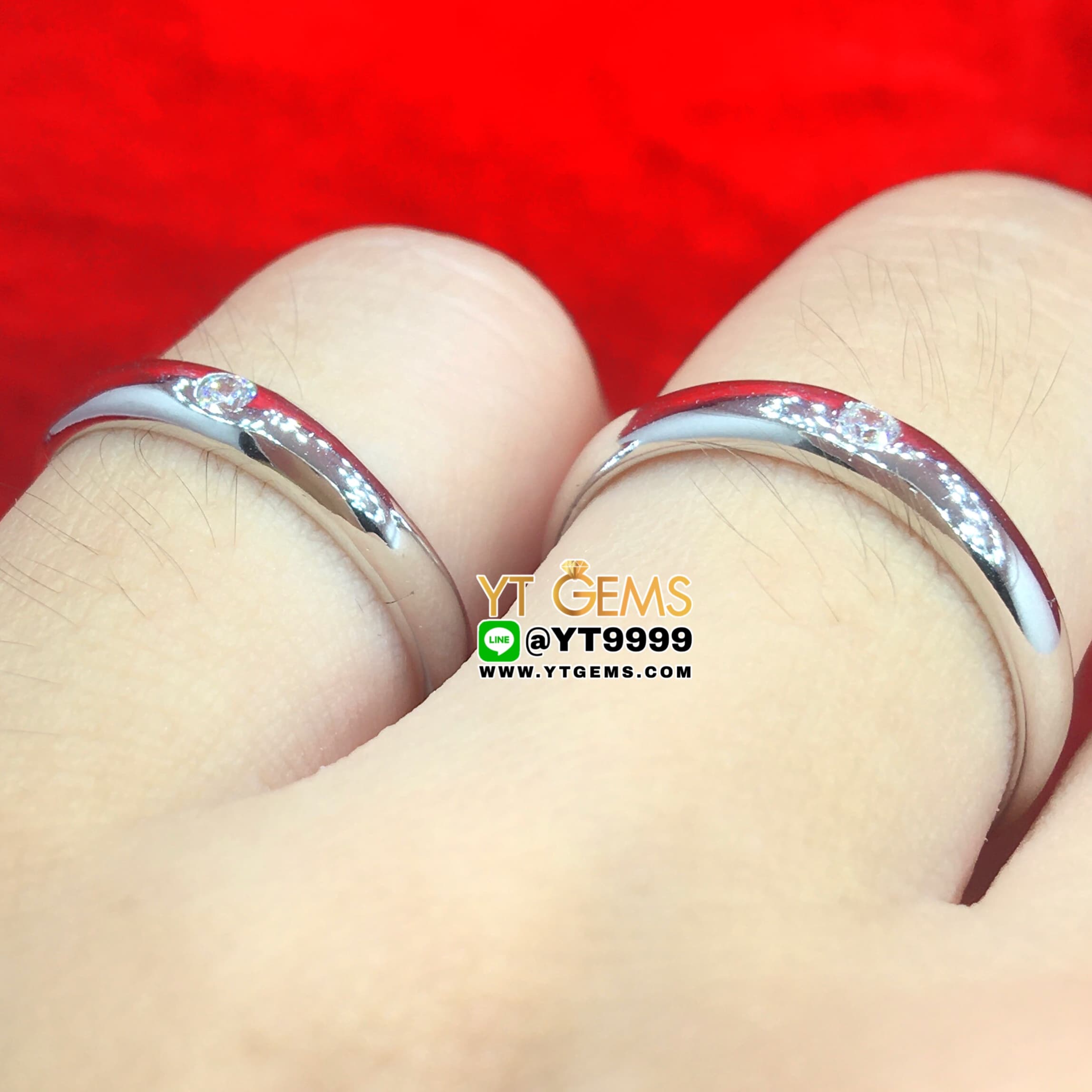 แหวนคู่ แหวนเพชร แหวนเงินแท้ 92.5% ชุบทองคำขาว ประดับ เพชร Swiss แหวนปลอกมีด หน้าแหวน 3 มิลลิเมตร YTG-10392 YTGEMS