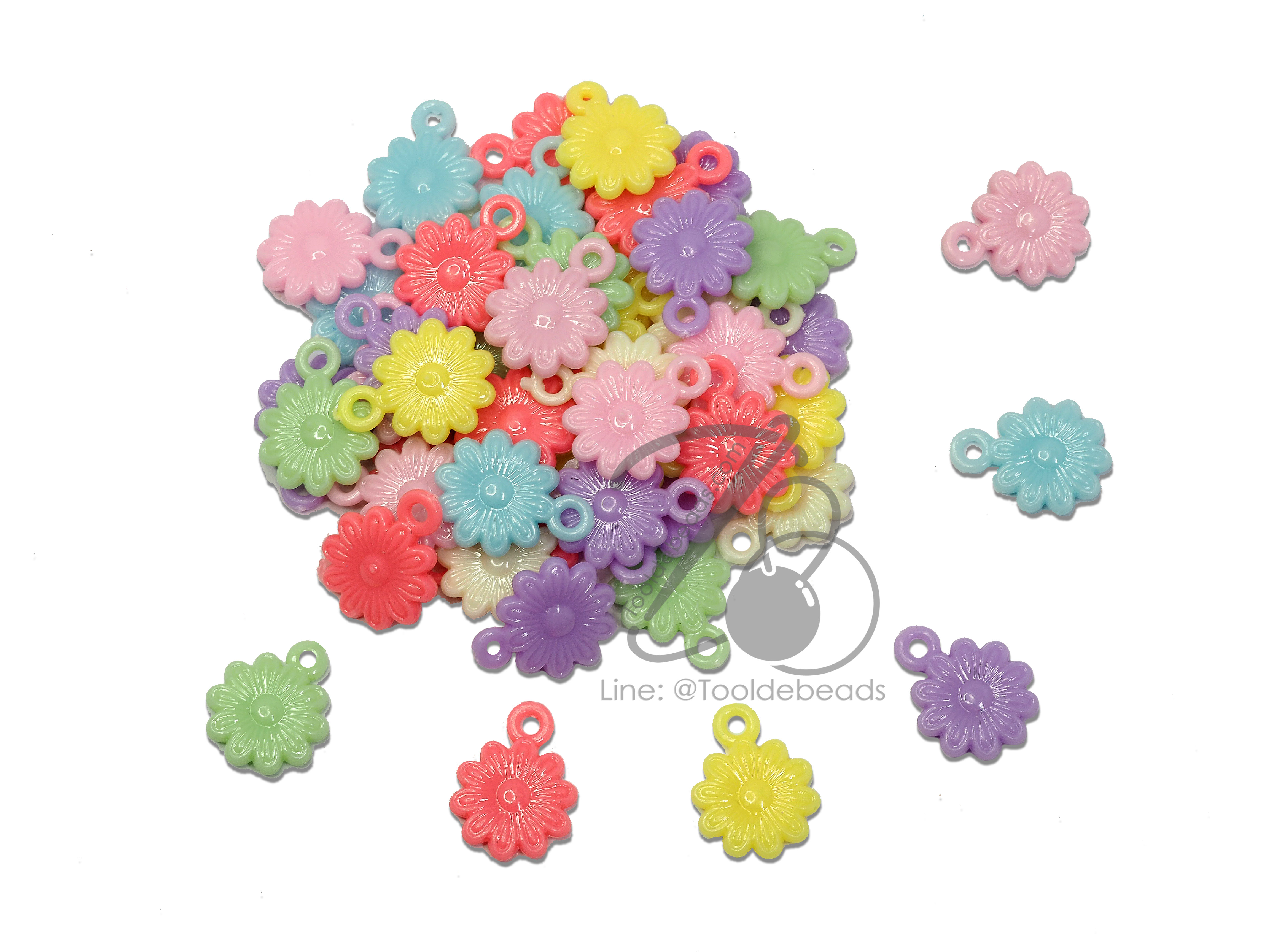 จี้อะคริลิค 15*18มม. ลายดอกไม้ สีหวาน (500 กรัม) SKU-07547