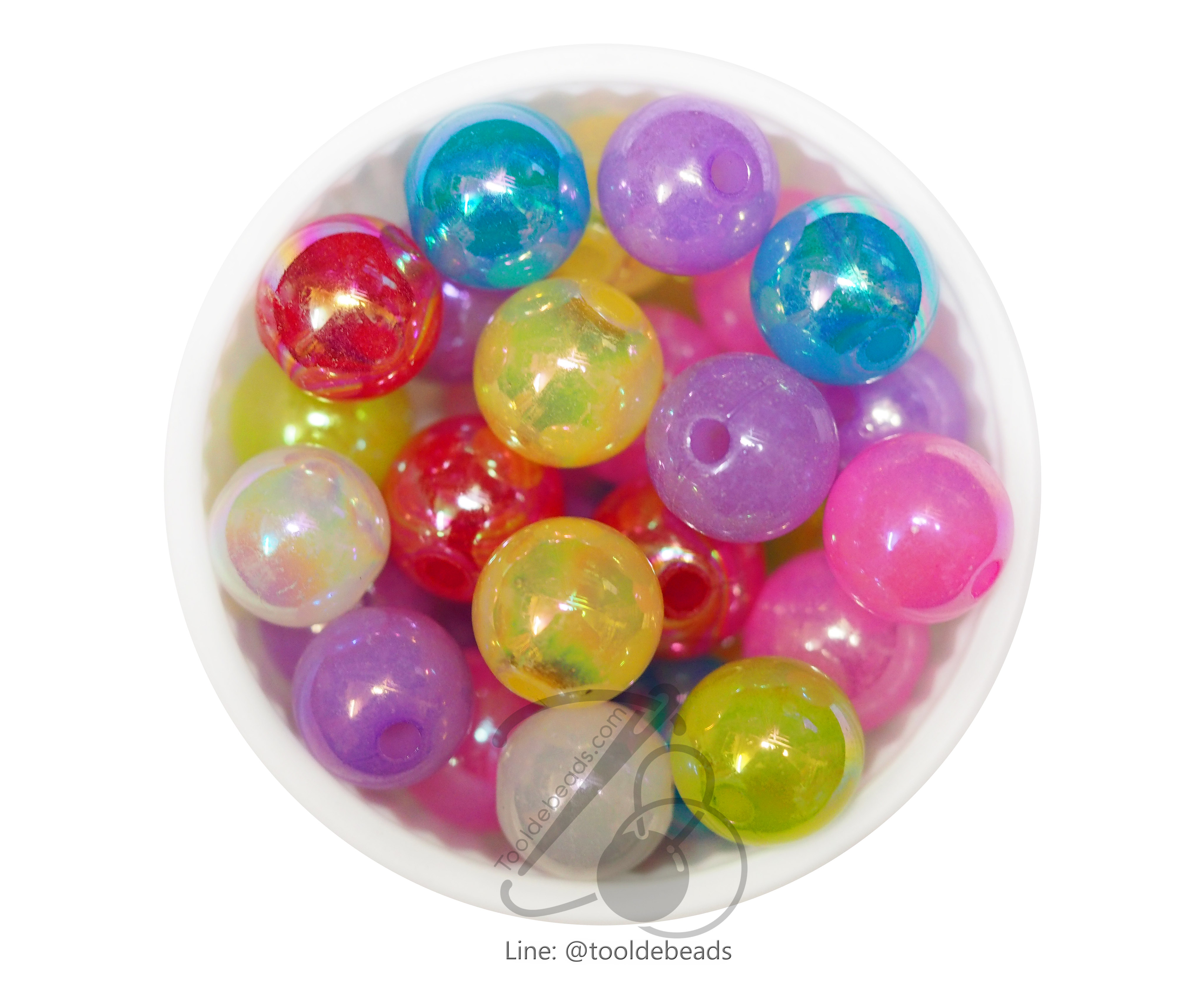 ลูกปัดพลาสติก เคลือบรุ้ง 12มม. (80 กรัม) SKU-07466
