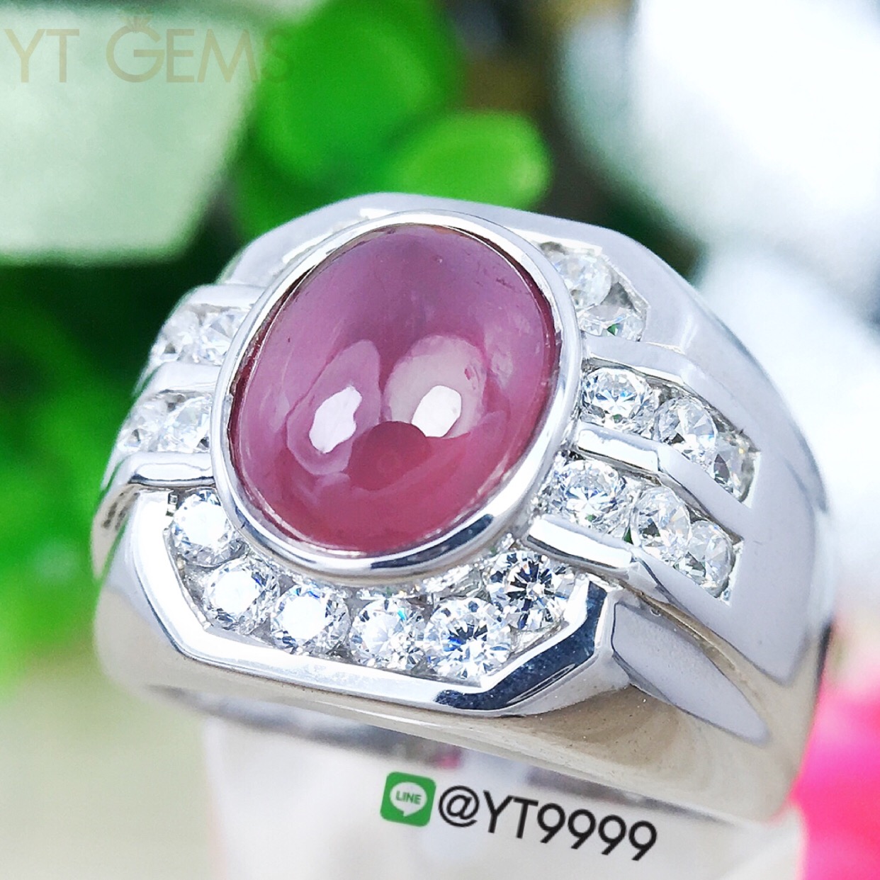 แหวนทับทิม แหวนเงินแท้92.5% ชุบทองคำขาว พลอยทับทิมแท้ ตกแต่งเพชรSwiss YTG-1506 YTGEMS