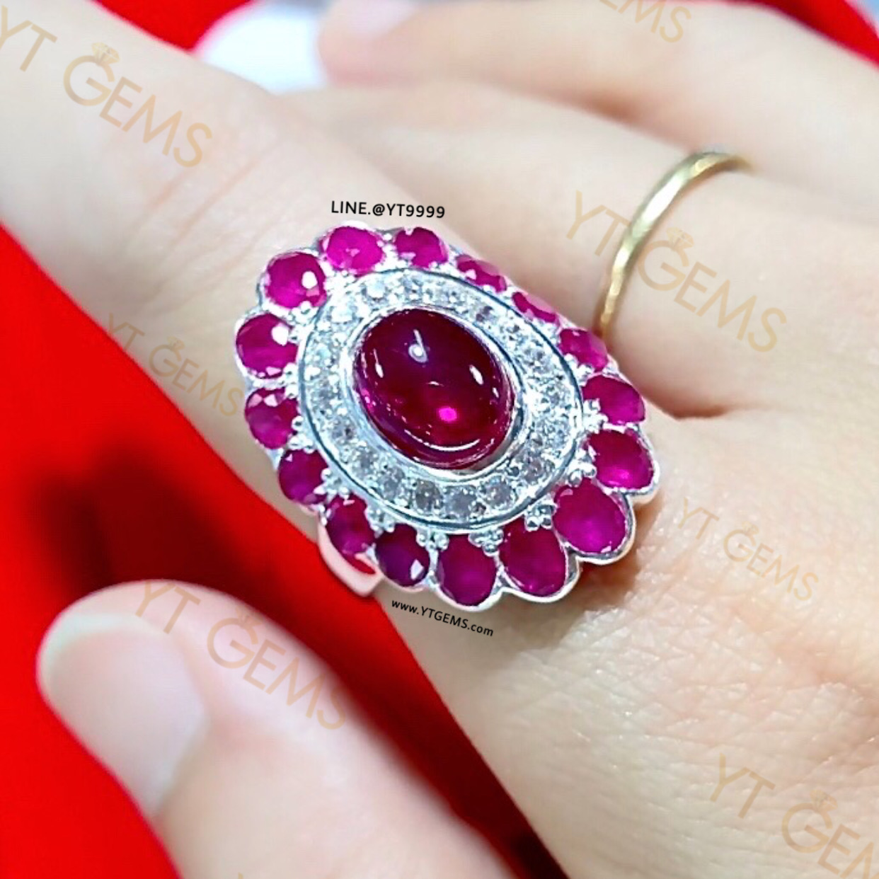แหวนทับทิม ล้อมเพชร แหวนเงินแท้ พลอยทับทิมชาตั้ม YTG-11598 YTGEMS