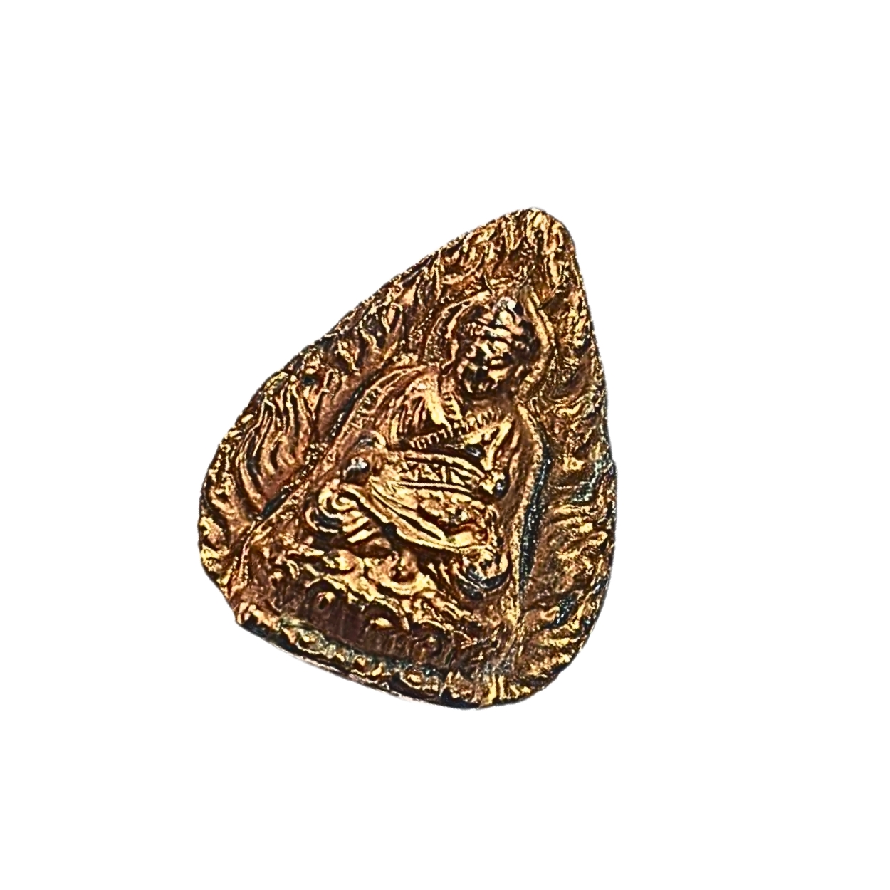 เหรียญองค์ไต้ฮงกงโจวซือพิมพ์เล็กรูปใบโพธิ์เนื้อกะไหล่ทอง