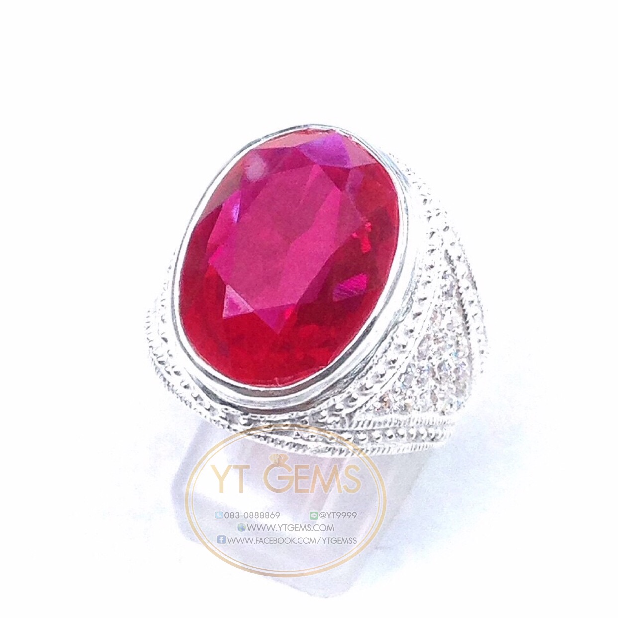 แหวนทับทิม แหวนเงินแท้92.5% พลอยทับทิม(cz) ตกแต่งเพชรSwiss YTG-4580 YTGEMS