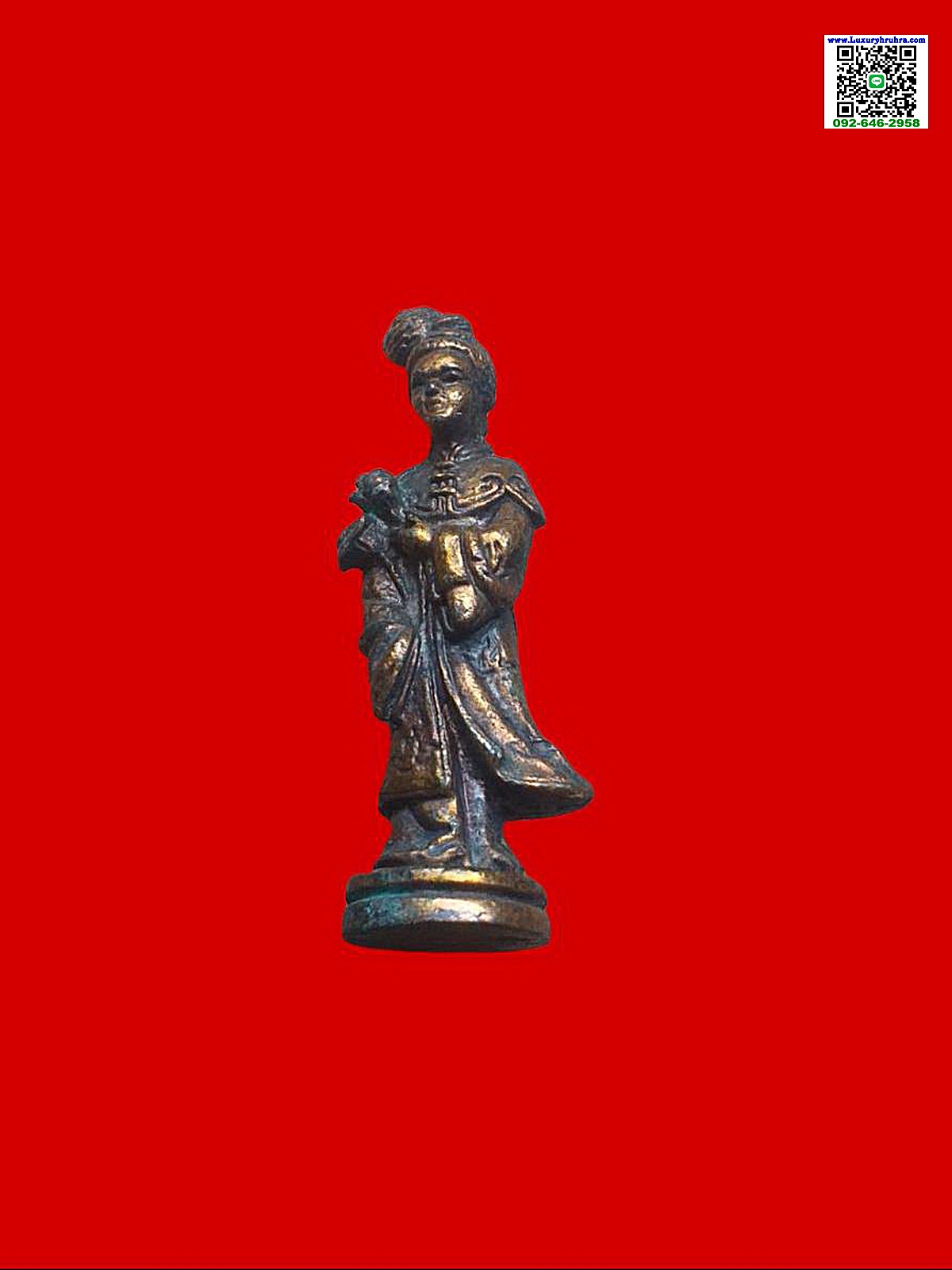 รูปหล่อลอยองค์ฮ่อเซียนโกวแปดเซียนขนาดความสูง2นิ้วเนื้อโลหะ