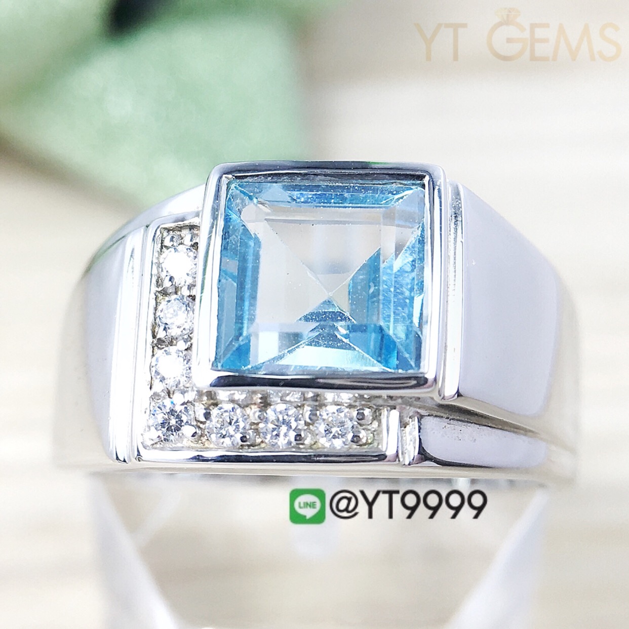 แหวนสกายบลูโทแพซ แหวนเงินแท้ ชุบทองคำขาว พลอยแท้ YTG-8302 YTGEMS