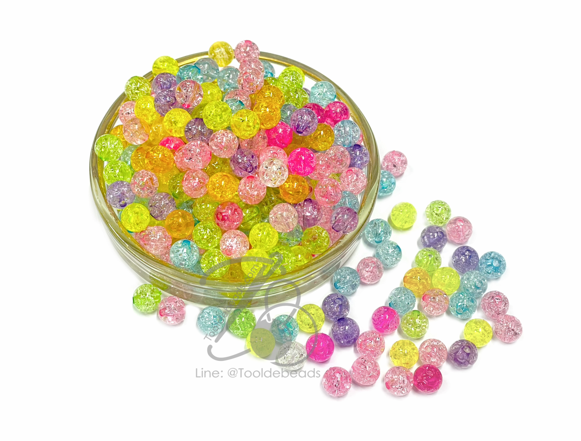 ลูกปัดอะคริลิค 8มม. ลายเกล็ดหิมะ สีใส (500 กรัม) SKU-13096