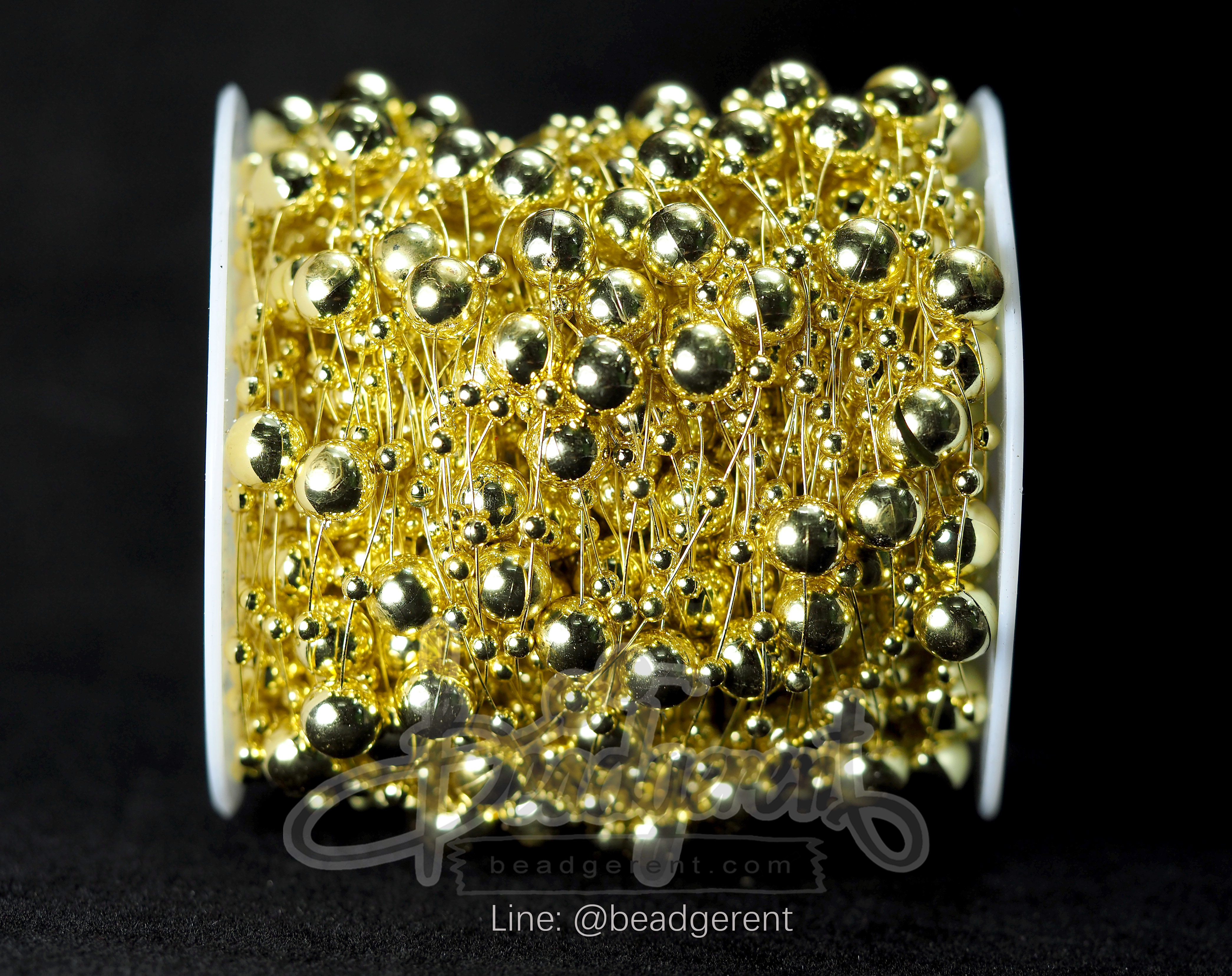 มุกเส้น 8มม. ลายมุกเจ้าสาว สีทอง (30 หลา) SKU-01860