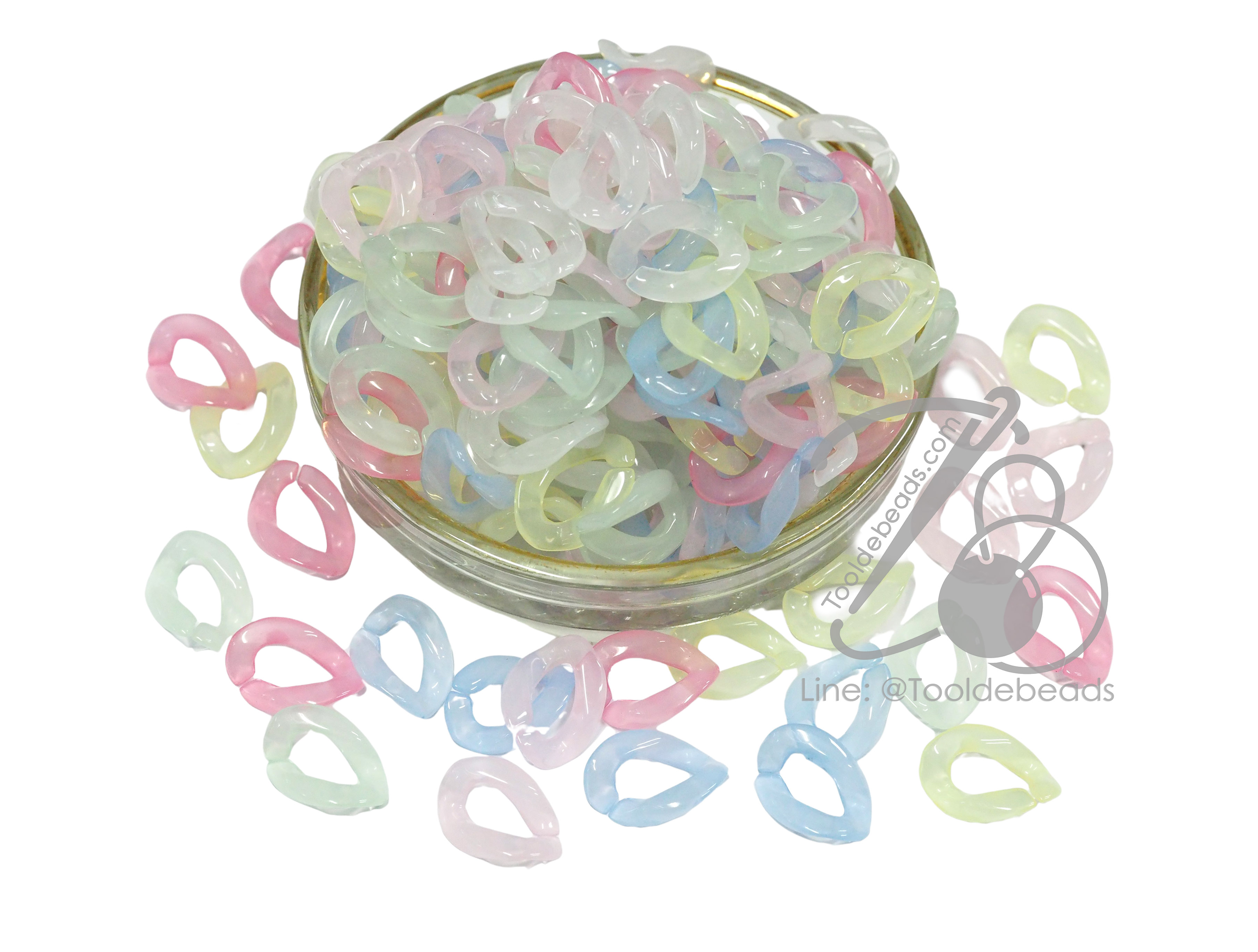ลูกปัดอะคริลิค 13*20มม. ลายโซ่ต่อ คละสีเยลลี่หวาน (15 กรัม) SKU-14670