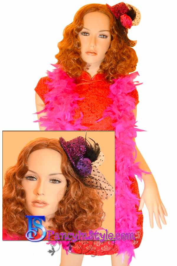 Headpiece กิ๊บรูปหมวกแต่งขนนกและดอกไม้สีม่วง