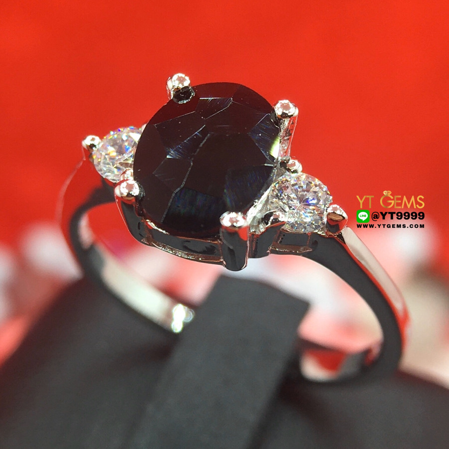 แหวนนิล แหวนเงินแท้ ชุบทองคำขาว พลอยนิลแท้ YTG-8324 YTGEMS
