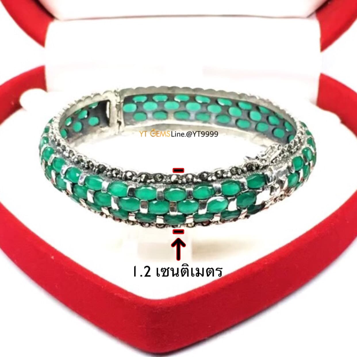 กำไลมรกต กำไลเงินแท้ รมดำ พลอยมรกต (CZ) แต่ง แมกกาไซต์ YTG-10993 YTGEMS