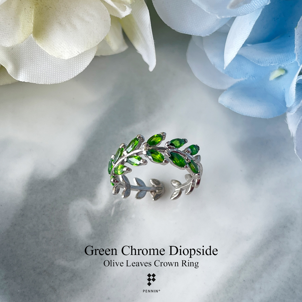 แหวนมงกุฎช่อมะกอก ไม่เต็มวง พลอยกรีนโครมไดออพไซด์ (Green Chrome Diopside) นำชัยชนะและความสำเร็จ