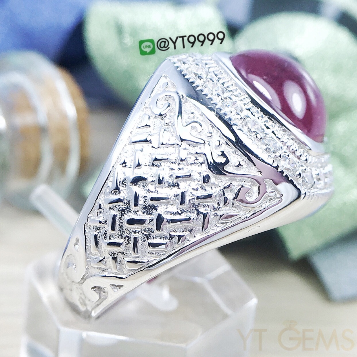 แหวนทับทิม แหวนเงินแท้92.5% ชุบทองคำขาว แหวนทับทิมแท้ พลอยทับทิมแท้ YTG-3125 YTGEMS