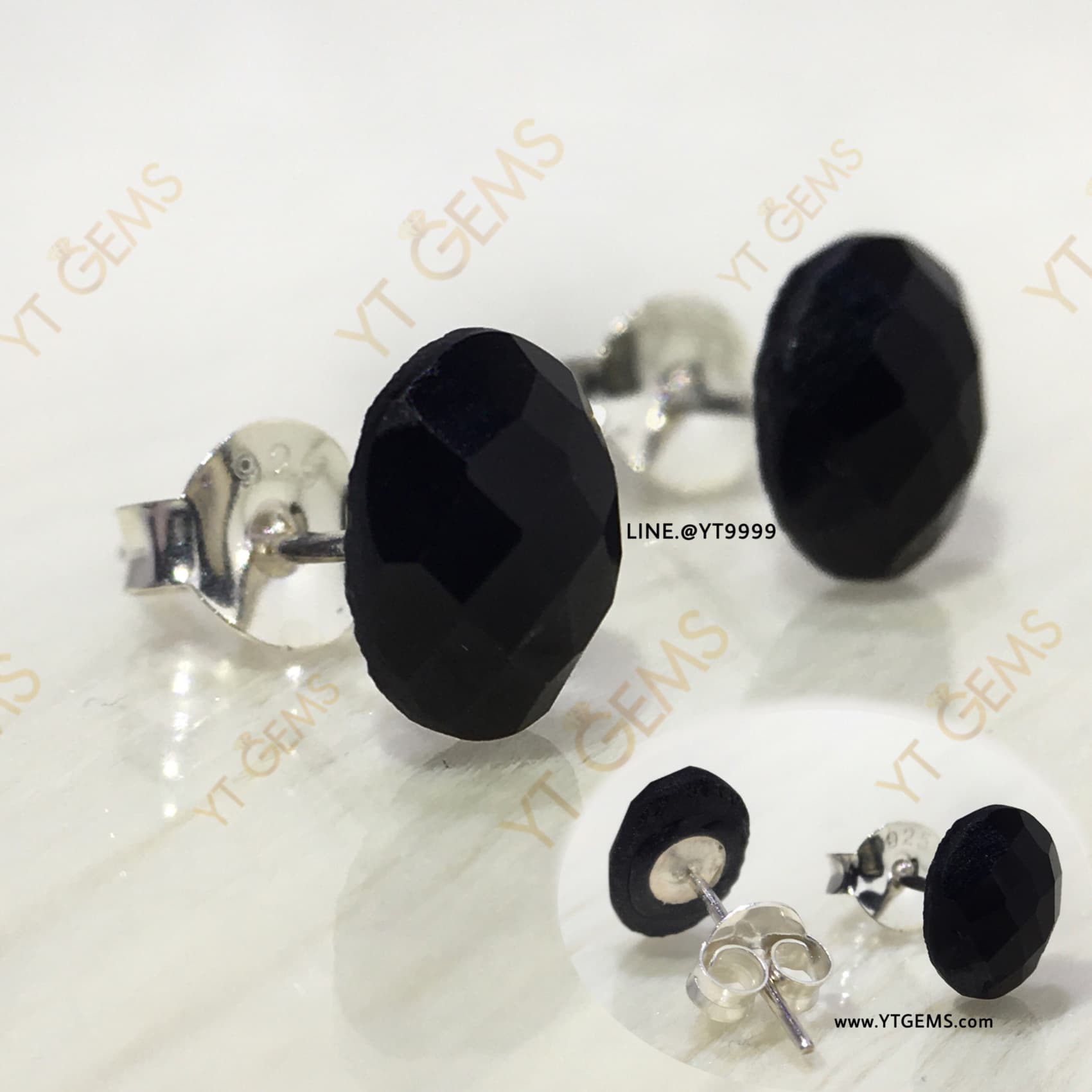 ต่างหูนิล ต่างหูเงินแท้ พลอยนิลแท้ รี 5x7 มม. YTG-11635 YTGEMS