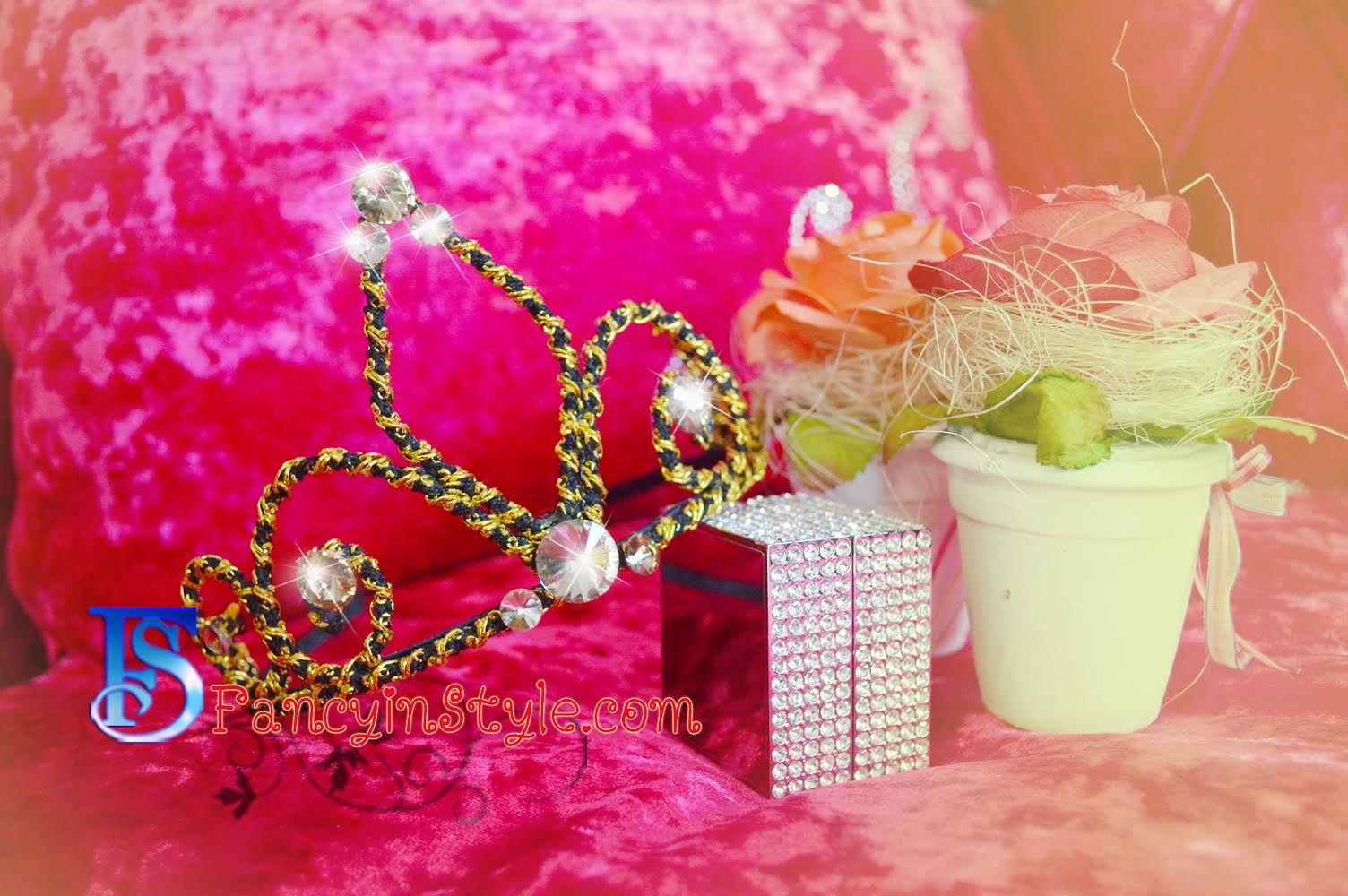 Headpiece/costume accessories/ที่คาดผมรูปมงกุฏด้านหน้าแต่งคริสตัลสีทองดำ