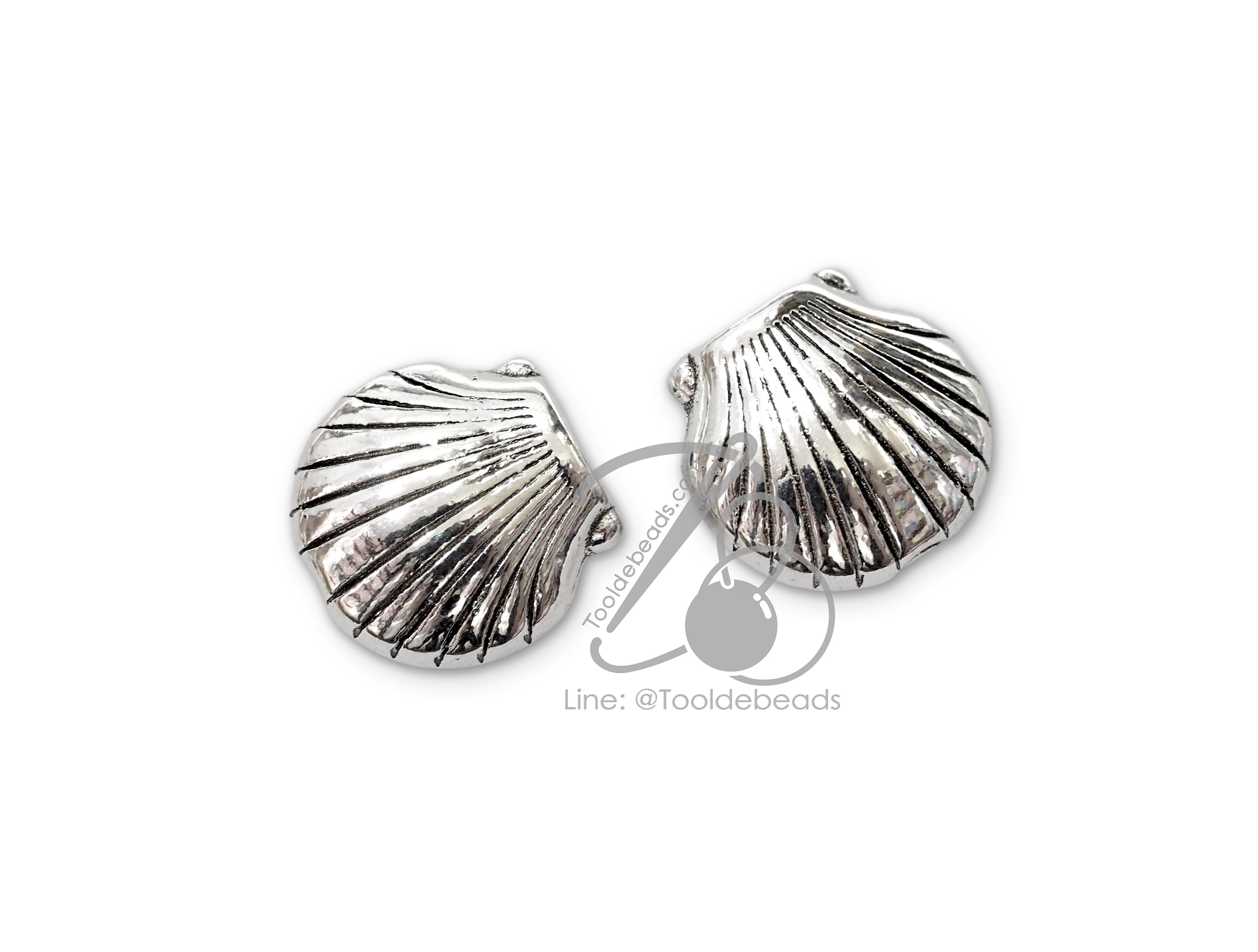 ลูกปัดโรเดียม 177 8มม. ลายหอยเชลล์ สีเงิน (10 กรัม) SKU-16131
