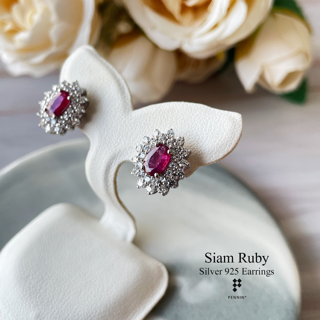 ต่างหูทับทิมจันท์เผาเก่า ล้อมเพชรสวิส CZ เกรด TOP 6A เงินแท้ชุบทองคำขาว ดีไซน์สวยหรูคลาสสิก