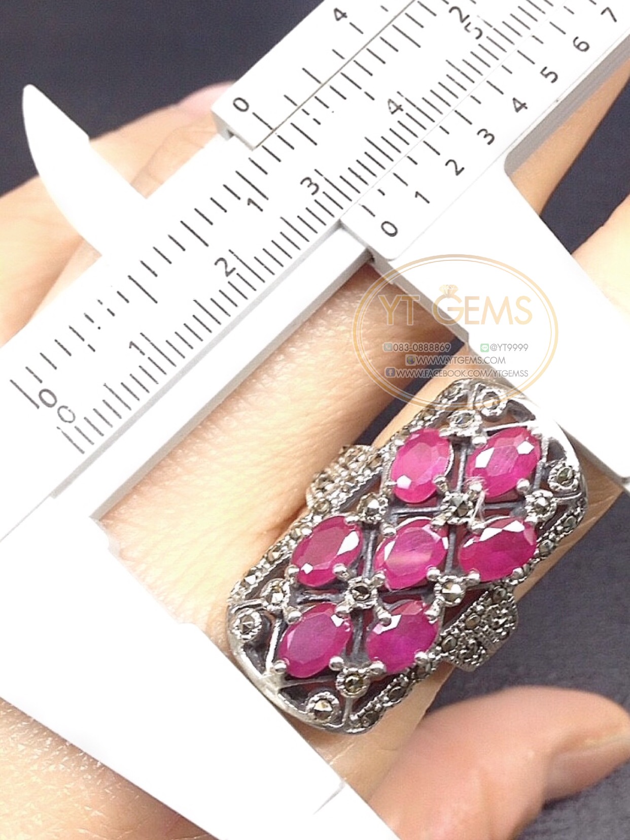 แหวนทับทิม แหวนเงินแท้92.5% รมดำ พลอยทับทิมชาตั้ม ตกแต่งแมกกาไซต์ YTG-4496 YTGEMS