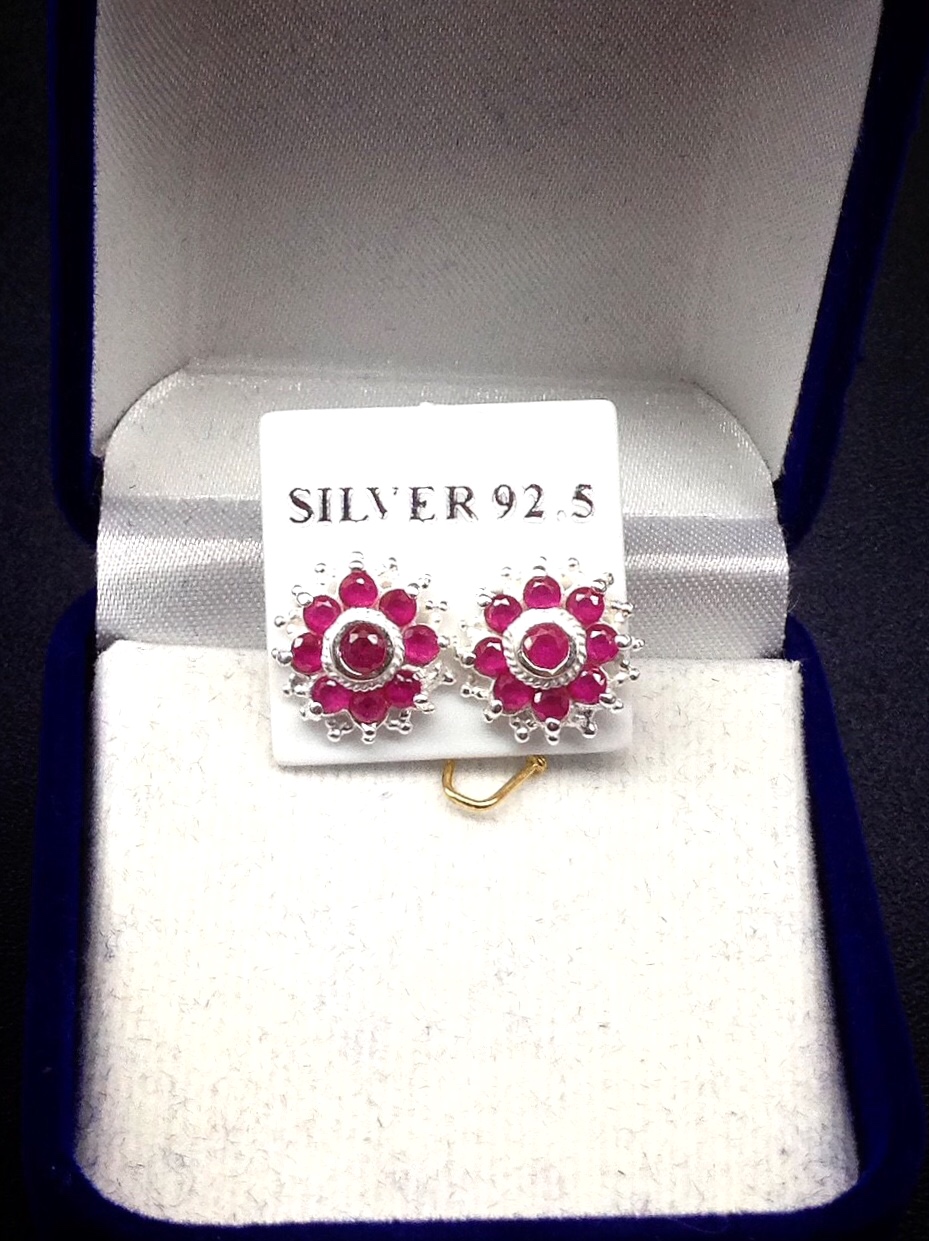 ต่างหูเงินแท้92.5% ต่างหูทับทิม พลอยทับทิมชาตั้ม YTG-3739 YTGEMS