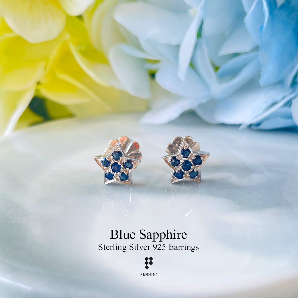 ต่างหูรูปดาว ไพลิน จันทบุรี Blue Sapphire Earrings แบบน่ารัก ใส่ติดหูได้ทุกโอกาส
