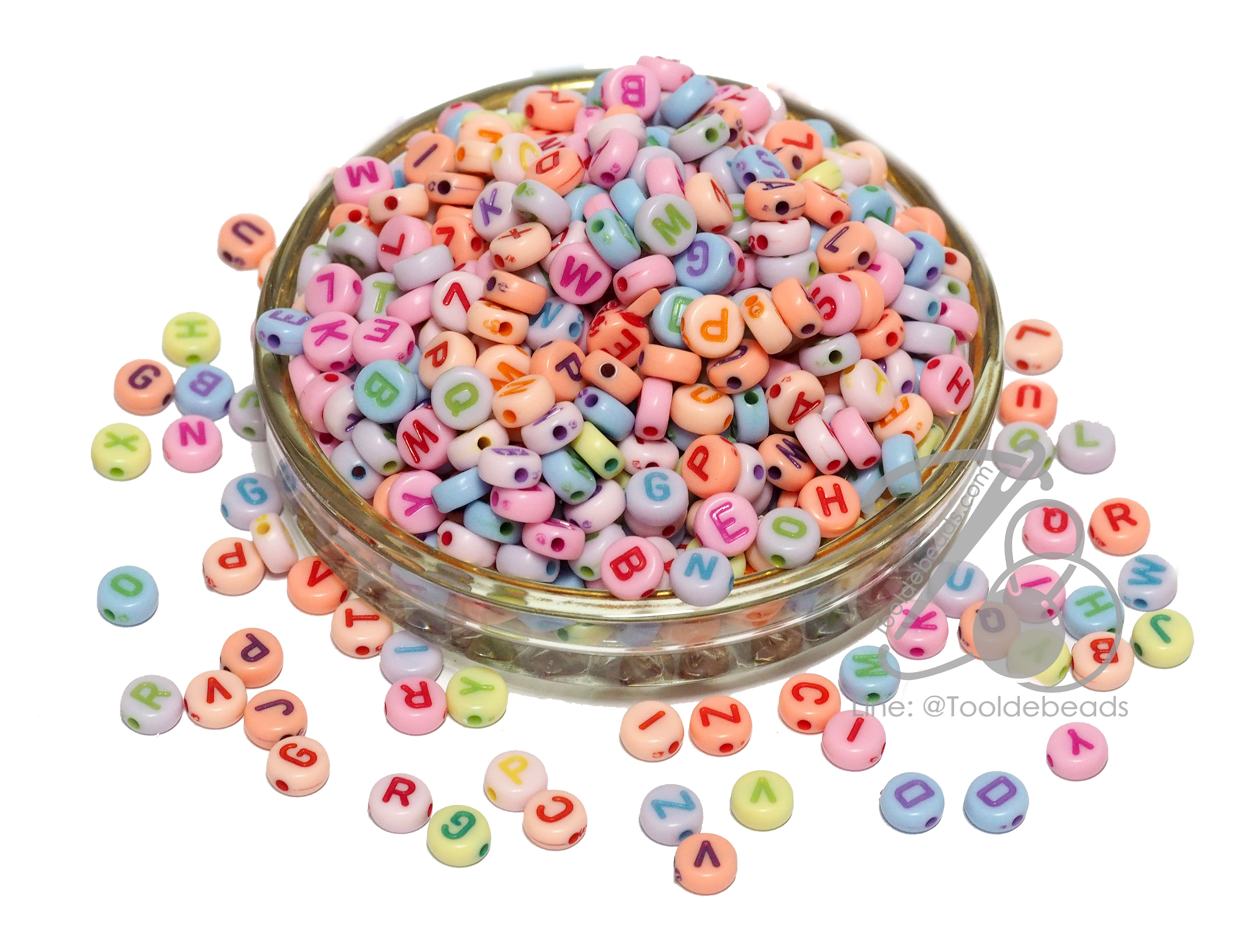 ลูกปัดตัวอักษร 4*7มม. พื้นสี อักษรสี (500 กรัม) SKU-14524