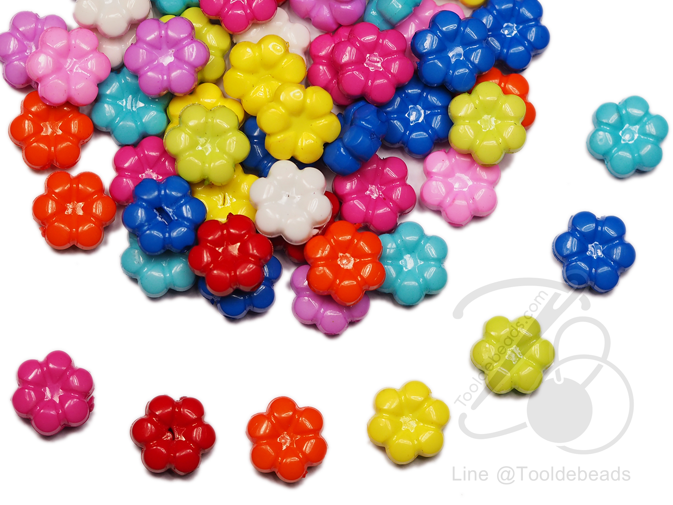 ลูกปัดอะคริลิค 10มม. ลายดอกบ๋วย คละสีสด (15 กรัม) SKU-05004