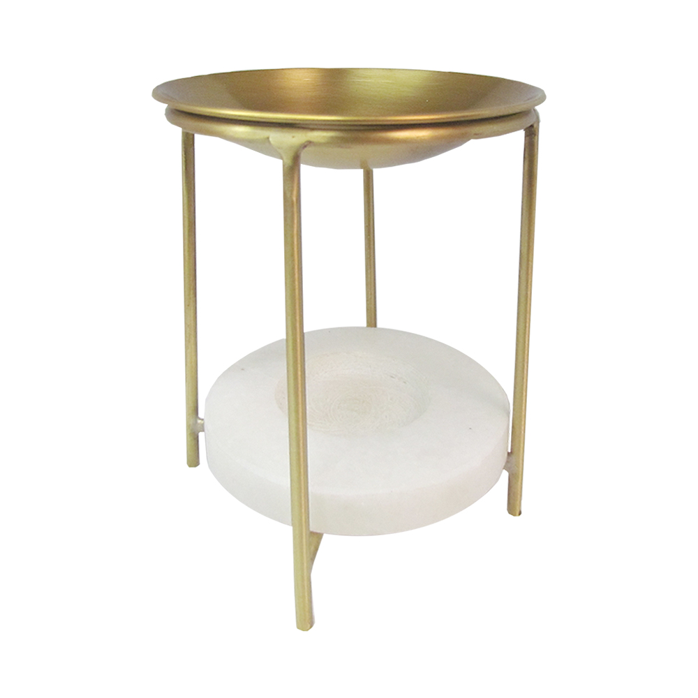 เตาเผาน้ำมันหอมระเหยแท้ เตาน้ำมันอโรม่า ทองเหลืองทั้งชิ้น พร้อมแผ่นหินรองเทียนทีไลท์ สินค้าแฮนด์เมด หรู ทันสมัย (ฟรี เทียนไขถั่วเหลืองธรรมชาติ 15gx2 ชิ้น)สวยงาม ทนทาน