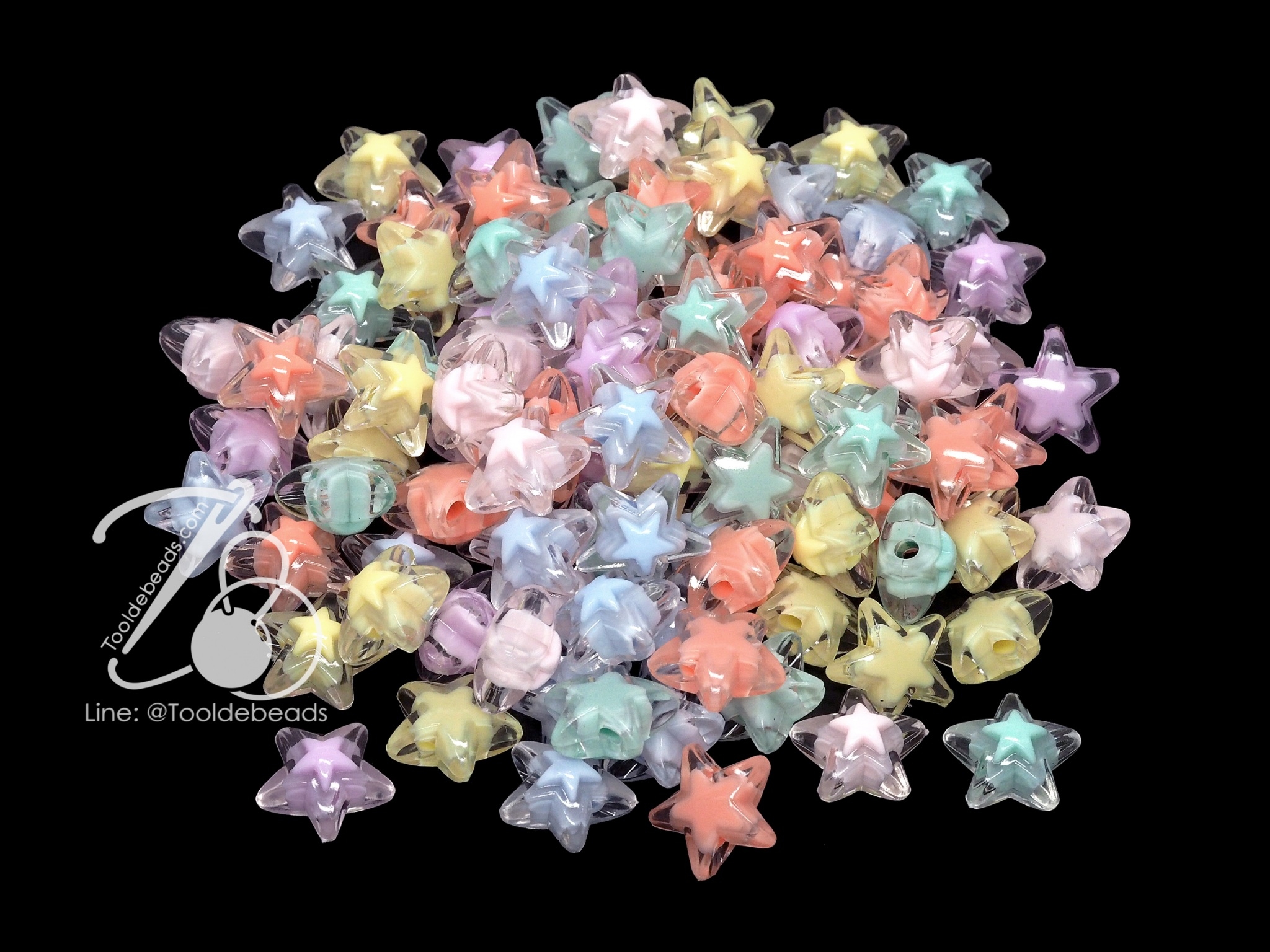 ลูกปัดอะคริลิค 16มม. ลายดาวสอดไส้ คละสีใส (10 กรัม) SKU-12629