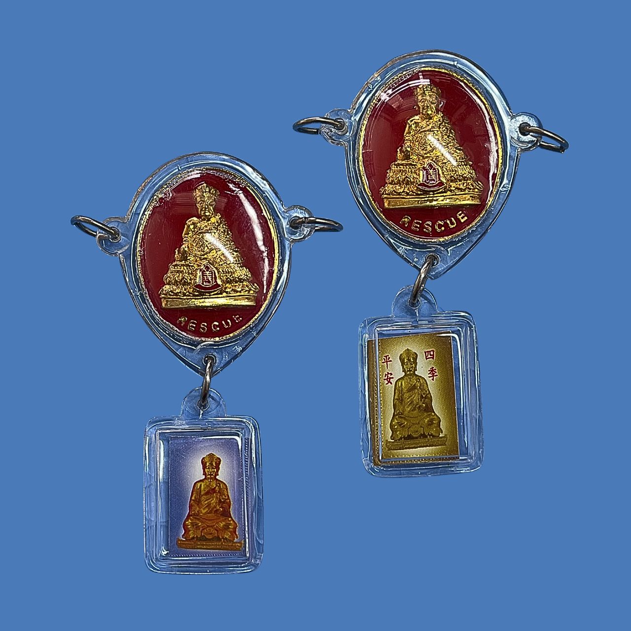 เหรียญไต้ฮงกงโจวซือและรูปภาพเหมือนพร้อมเลี่ยมพลาสติกกันน้ำค่ะ