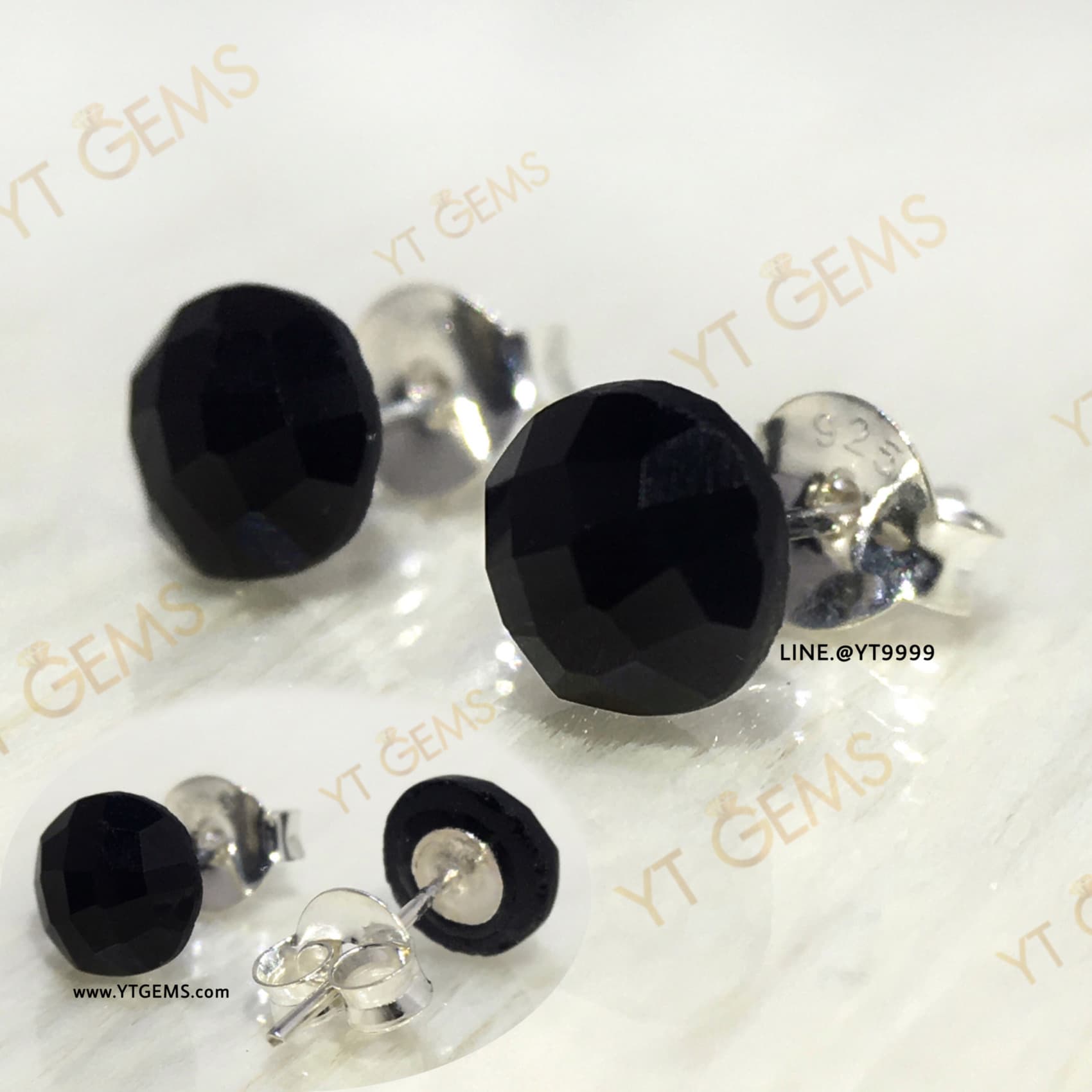 ต่างหูนิล ต่างหูเงินแท้ พลอยนิลแท้ กลม 6 มม. YTG-11634 YTGEMS