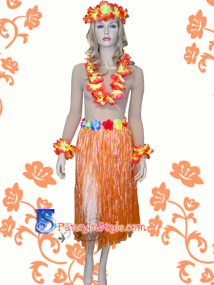 Hawaiian Costume in orange color/กระโปรงฮาวายสีส้มแบบยาว