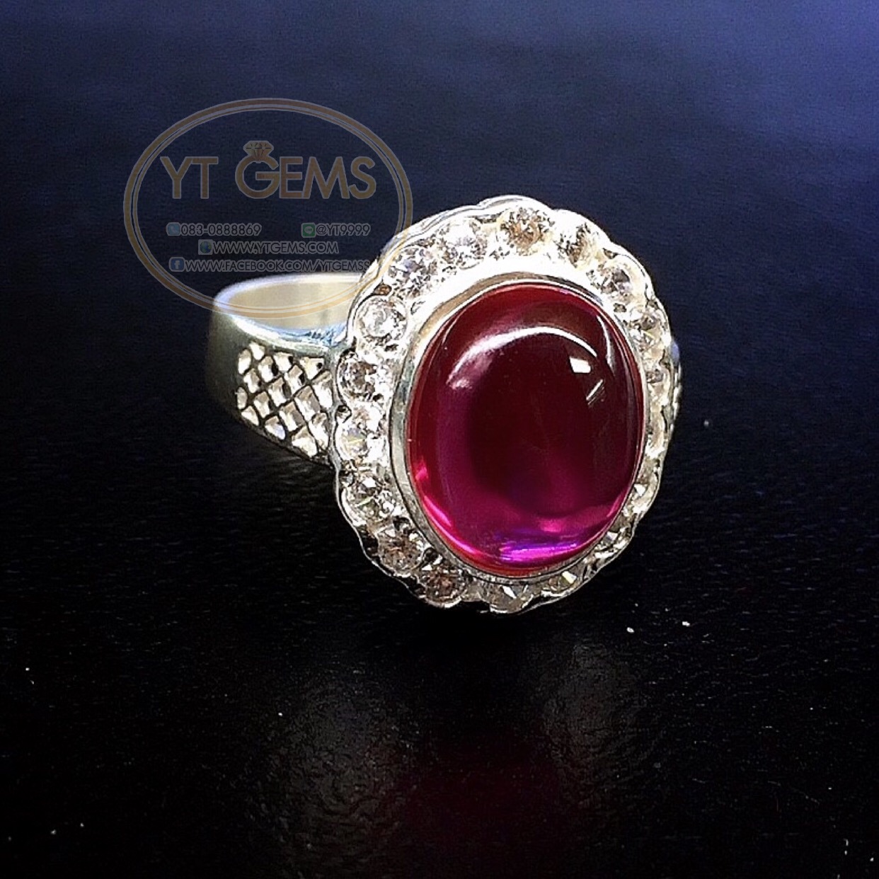 แหวนทับทิม แหวนเงินแท้92.5% พลอยทับทิมชาตั้ม ตกแต่งเพชรSiwss YTG-4540 YTGEMS