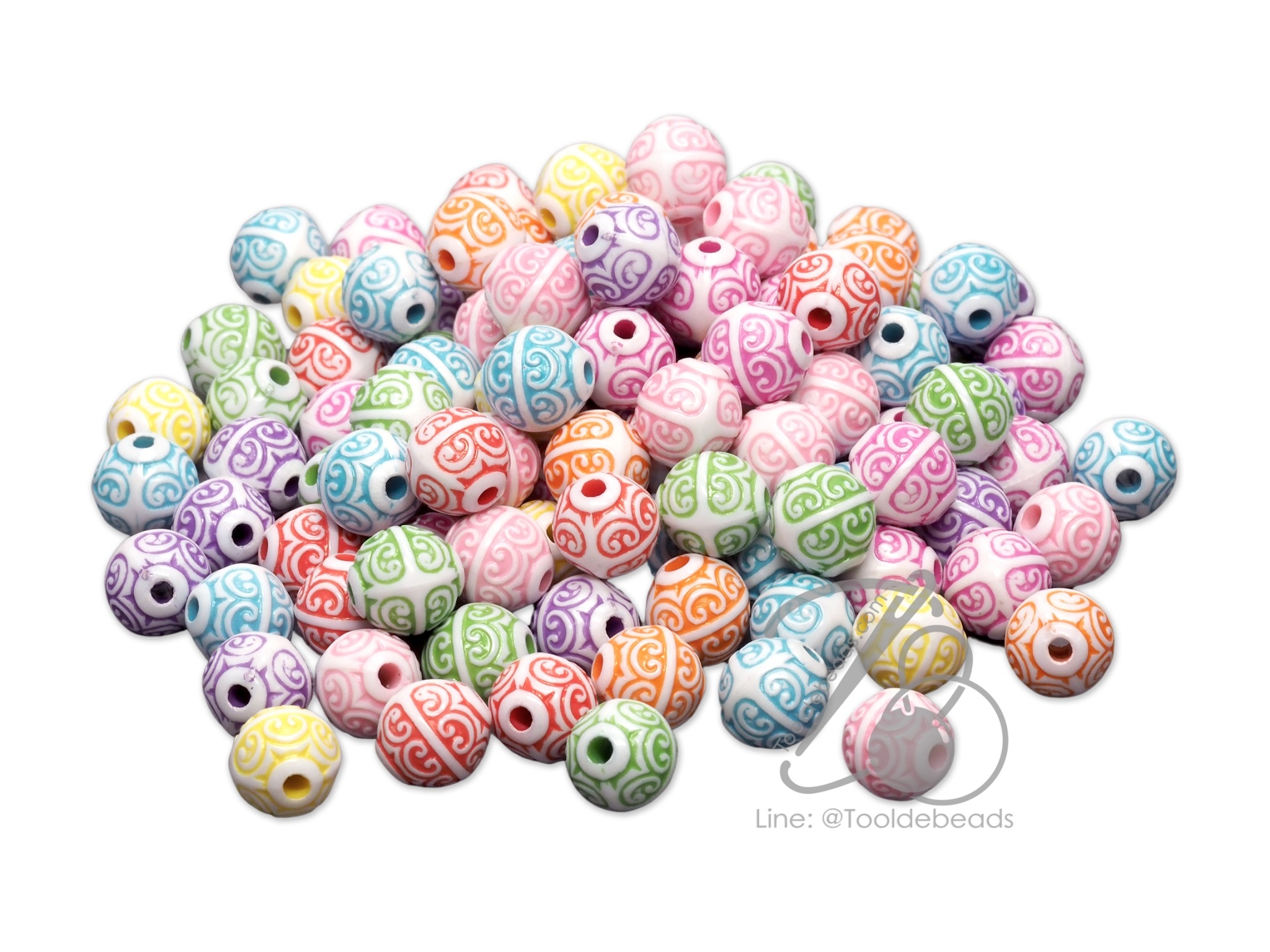 ลูกปัดอะคริลิค 12มม. ลายกลม พื้นขาว เพ้นท์สี (15 กรัม) SKU-11003