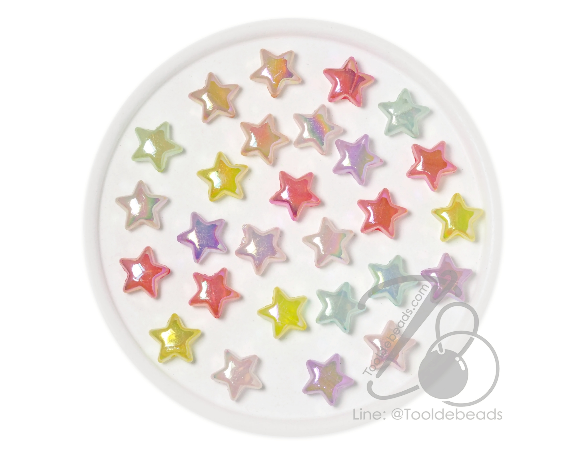 ลูกปัดพลาสติก เคลือบรุ้ง 12มม. ลายดาว คละสีเยลลี่หวาน (80 กรัม) SKU-17489